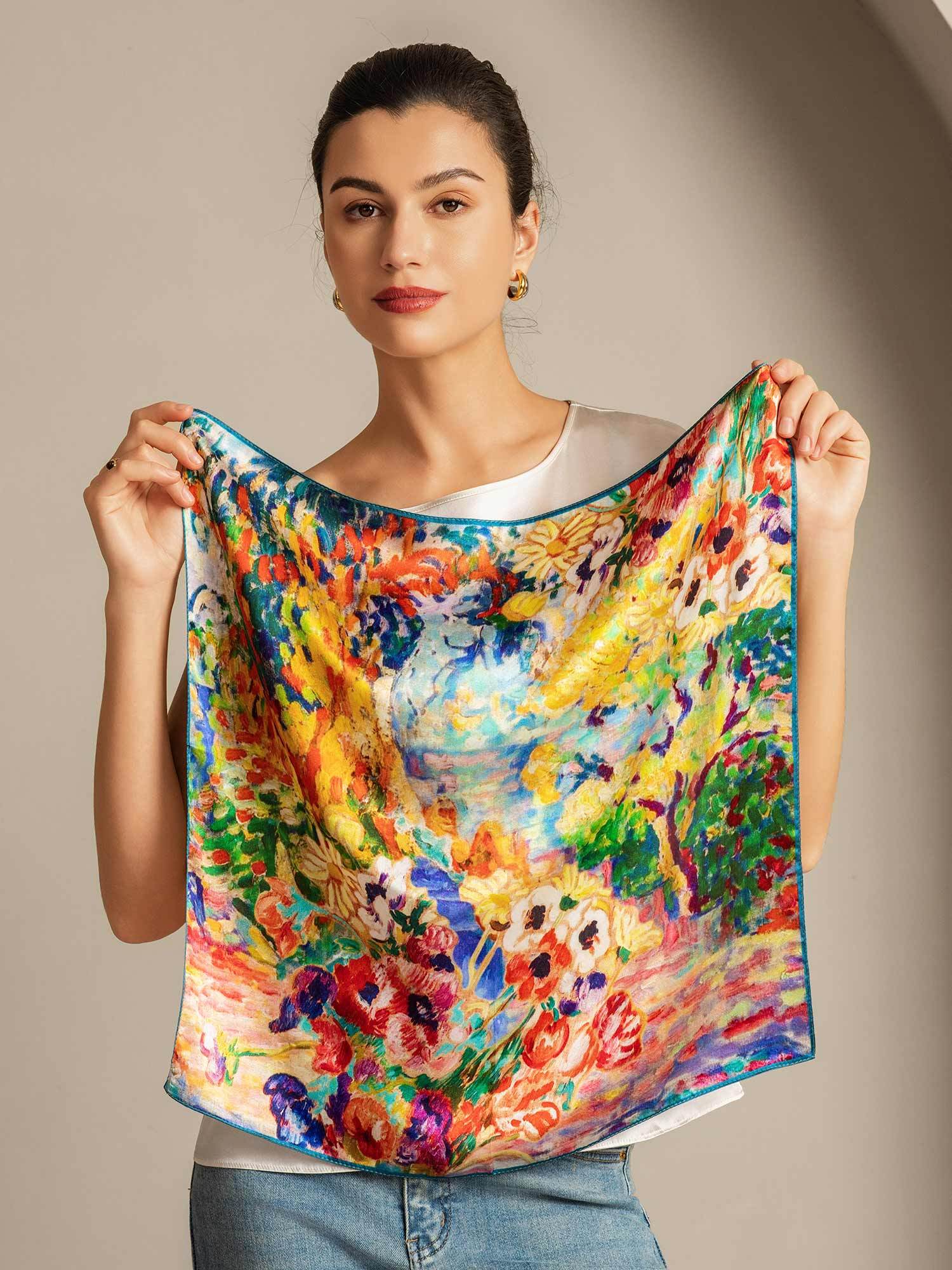 Pure Silk Olieverfschilderij Vierkant Sjaal - Maat 53x53cm - Image 3