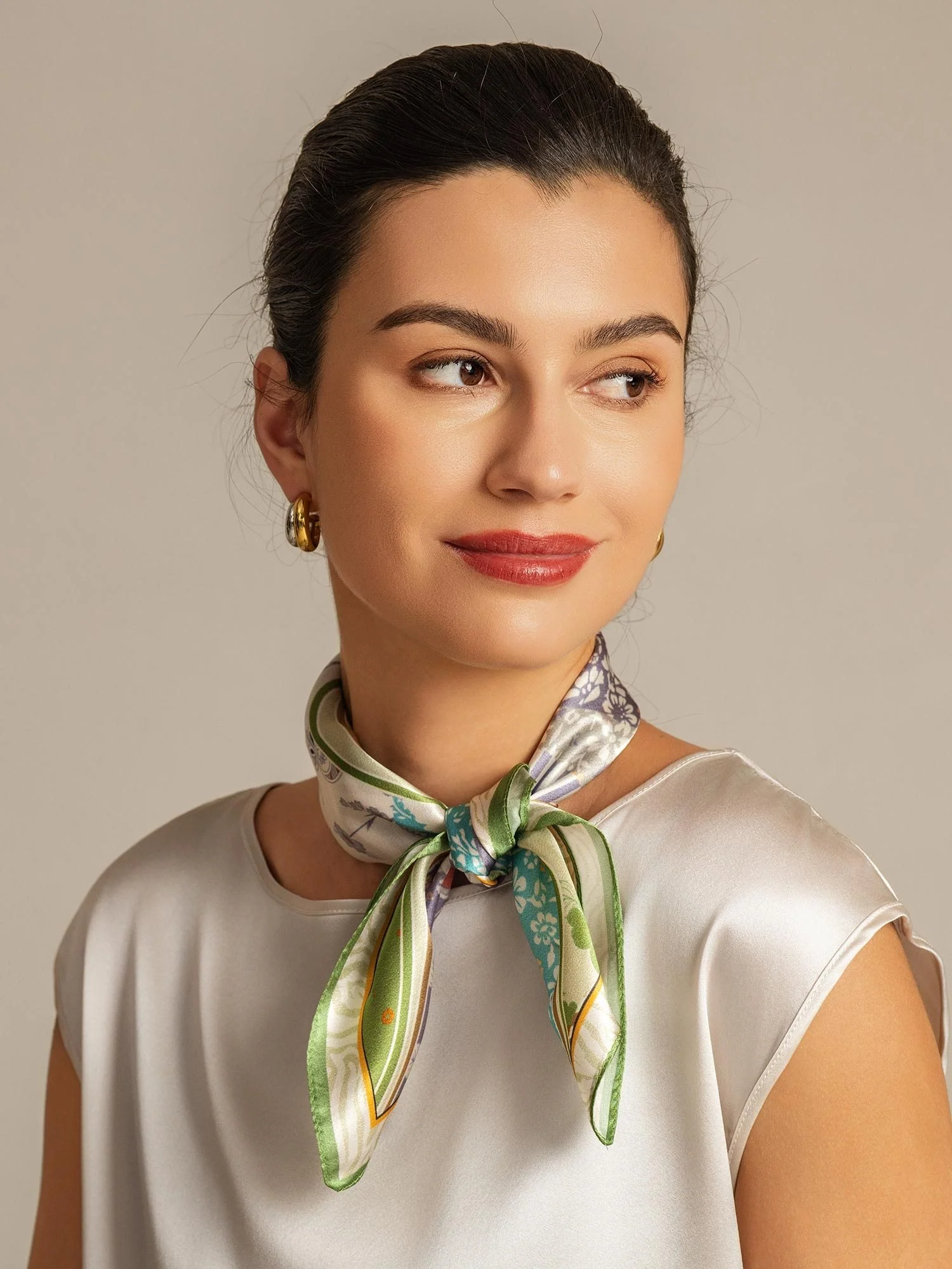 Pure Silk Pattern Stitching Square Scarf - Maat 53x53cm - Image 3