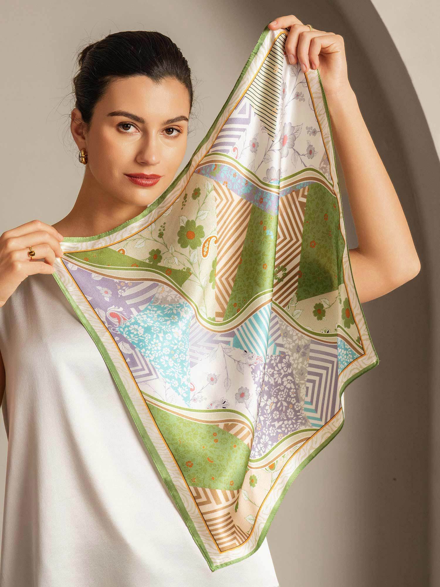 Pure Silk Pattern Stitching Square Scarf - Maat 53x53cm - Image 5
