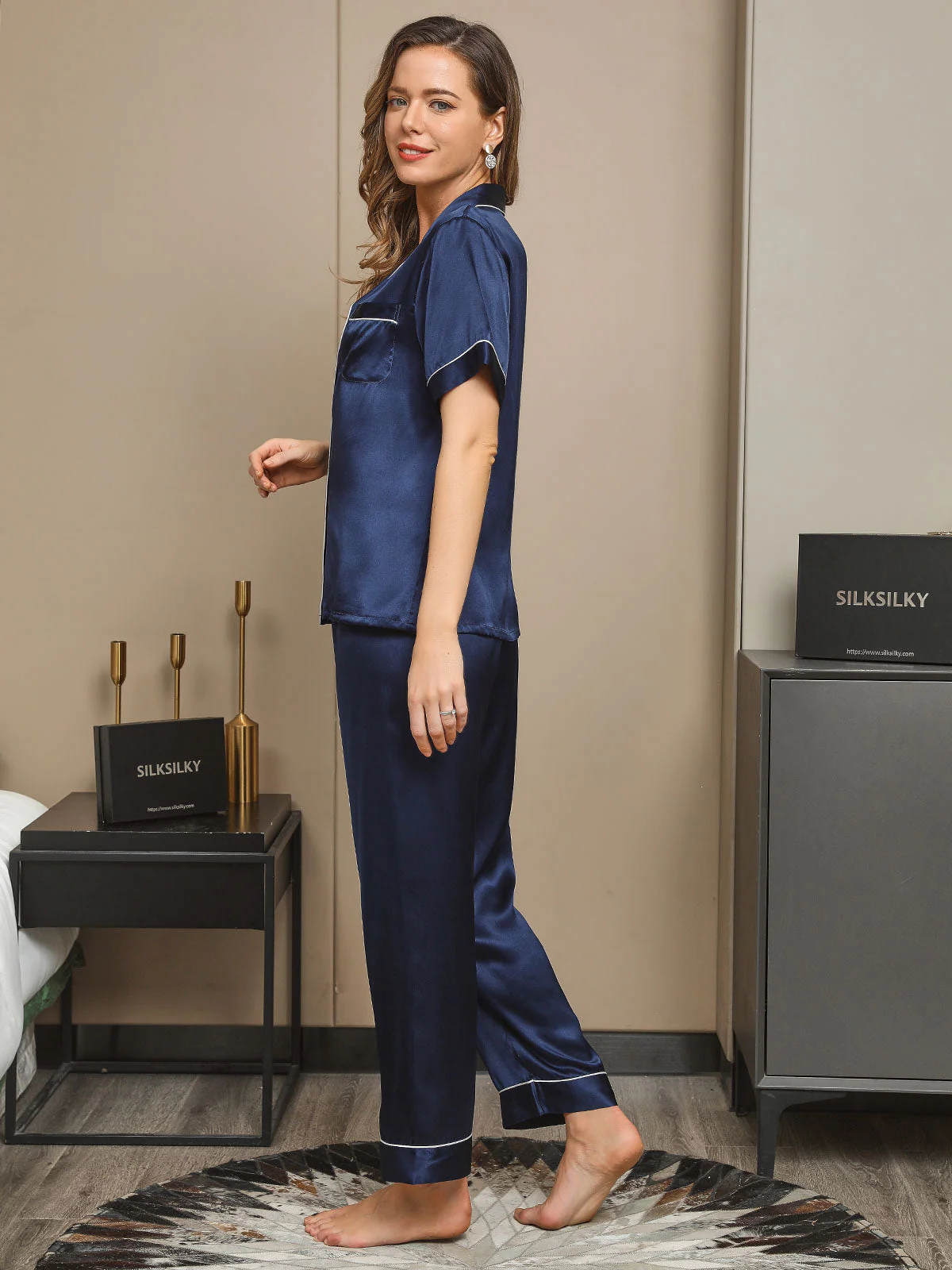 Moerbei Zijde Piping Trim Pyjama Set 2Pcs - Image 9