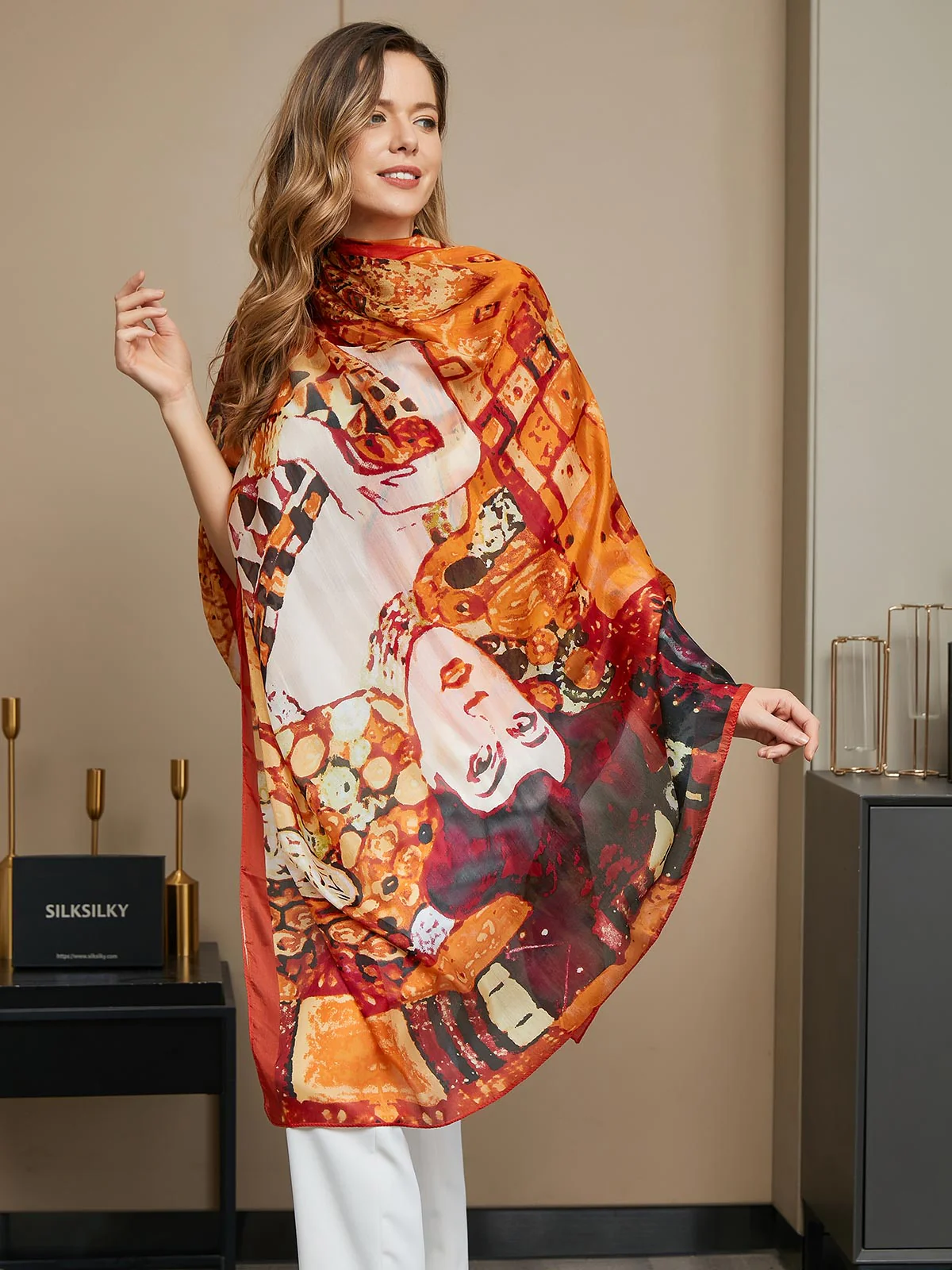 Zijde bedrukte rechthoekige sjaal / omslagdoek 175x105cm - Image 16