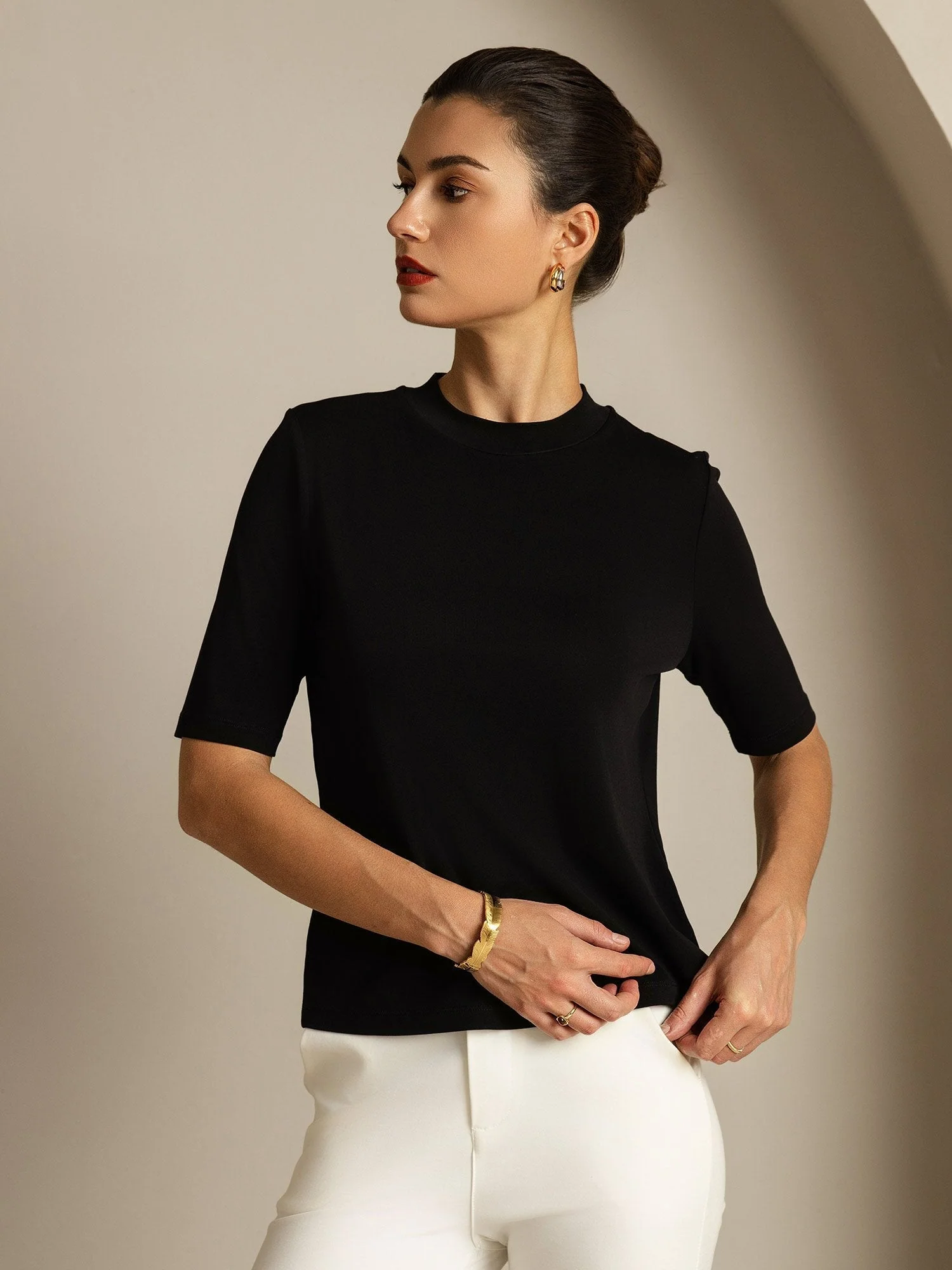 Dames T-Shirt Van Pure Zijde Met Halve Mouwen En Ronde Hals - Image 14