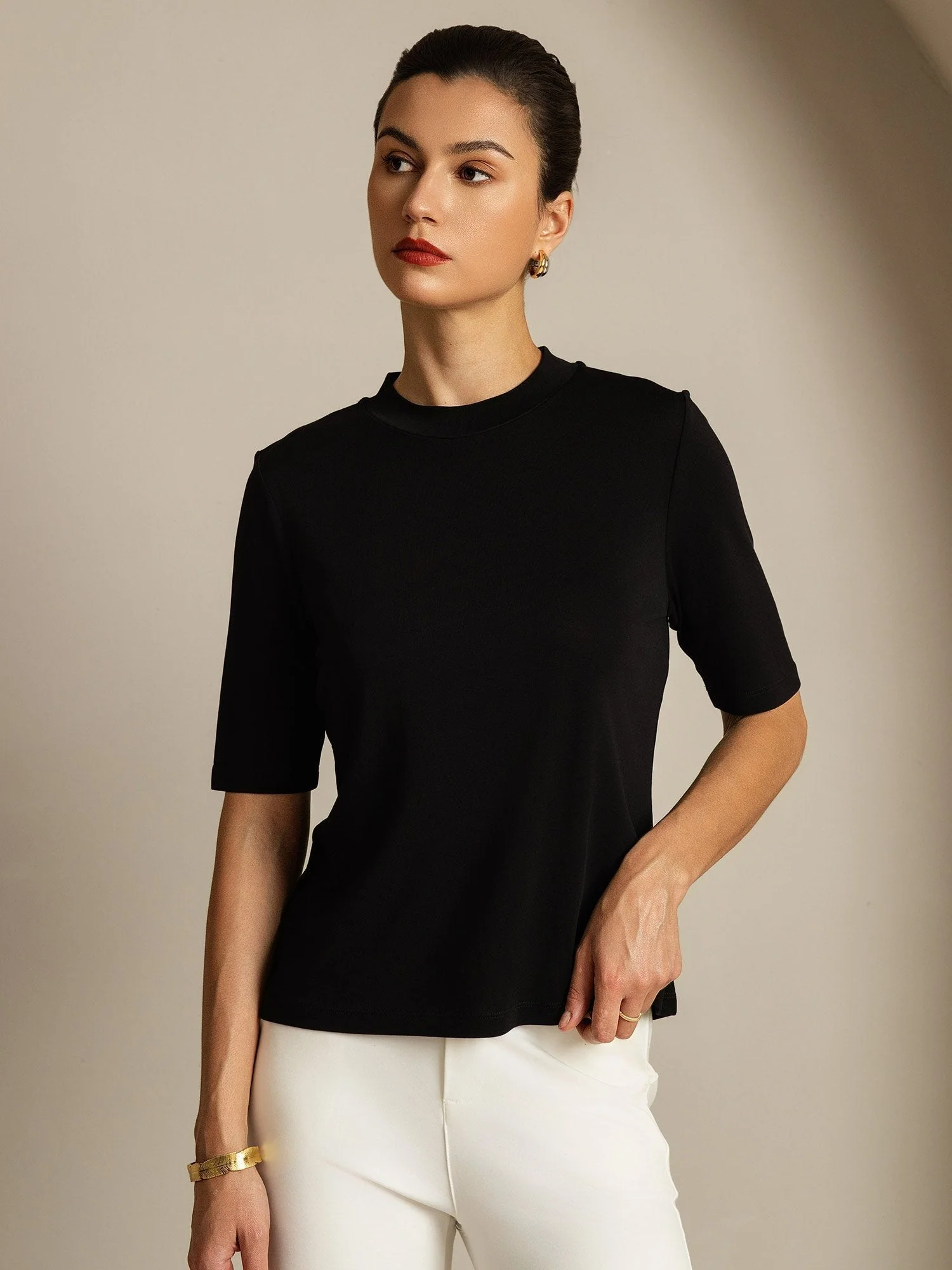 Dames T-Shirt Van Pure Zijde Met Halve Mouwen En Ronde Hals - Image 15
