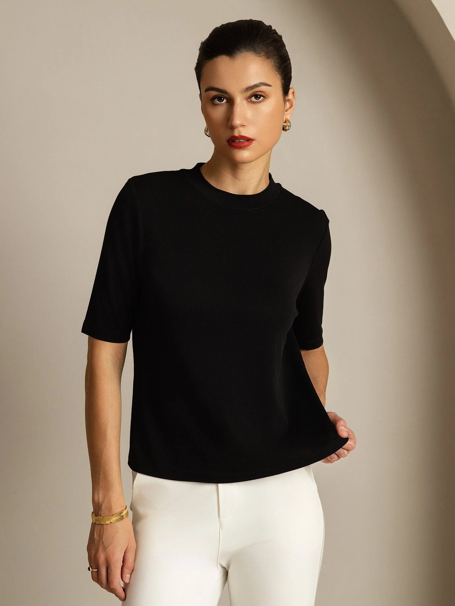 Dames T-Shirt Van Pure Zijde Met Halve Mouwen En Ronde Hals - Image 16