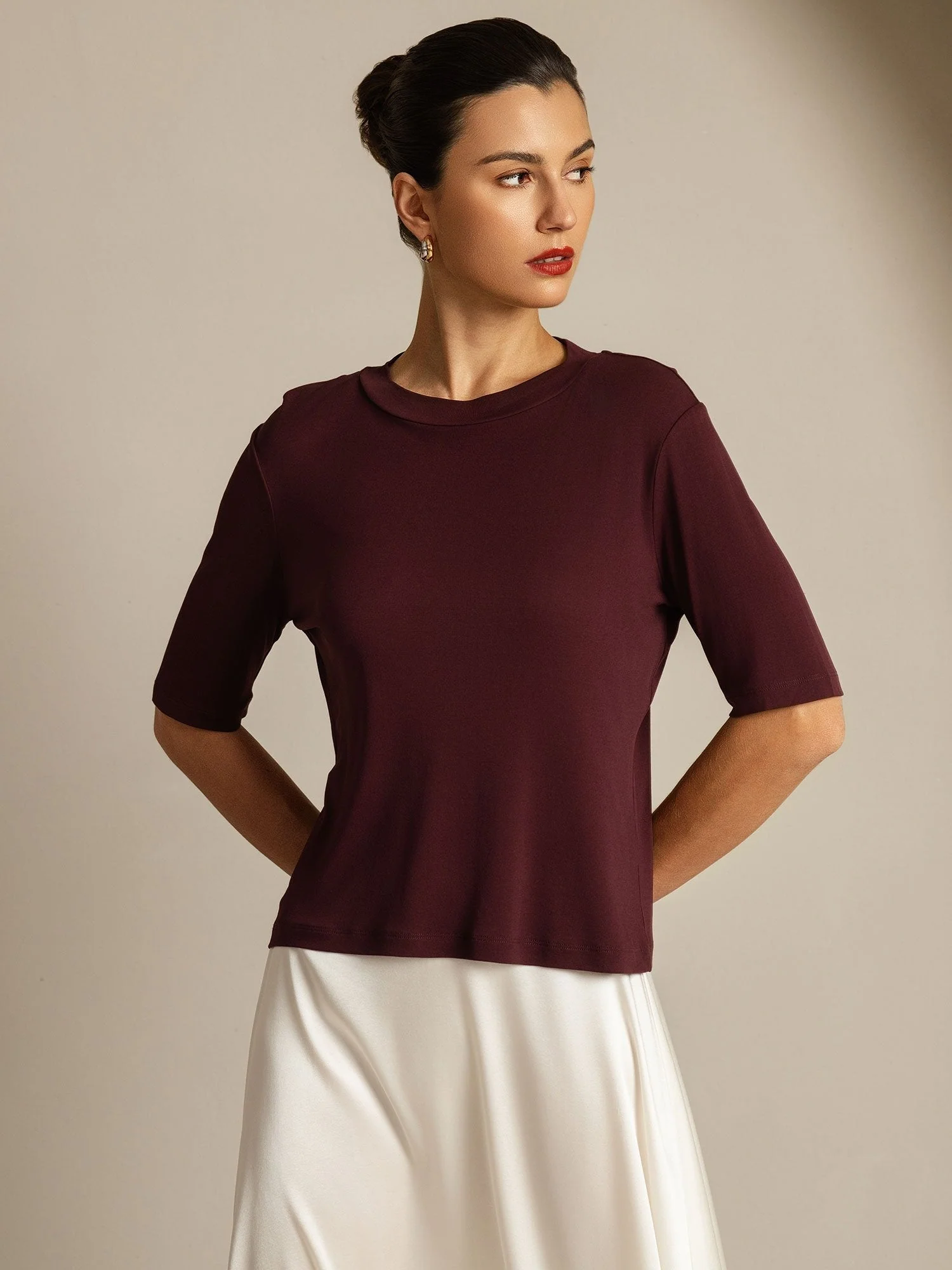 Dames T-Shirt Van Pure Zijde Met Halve Mouwen En Ronde Hals - Image 17