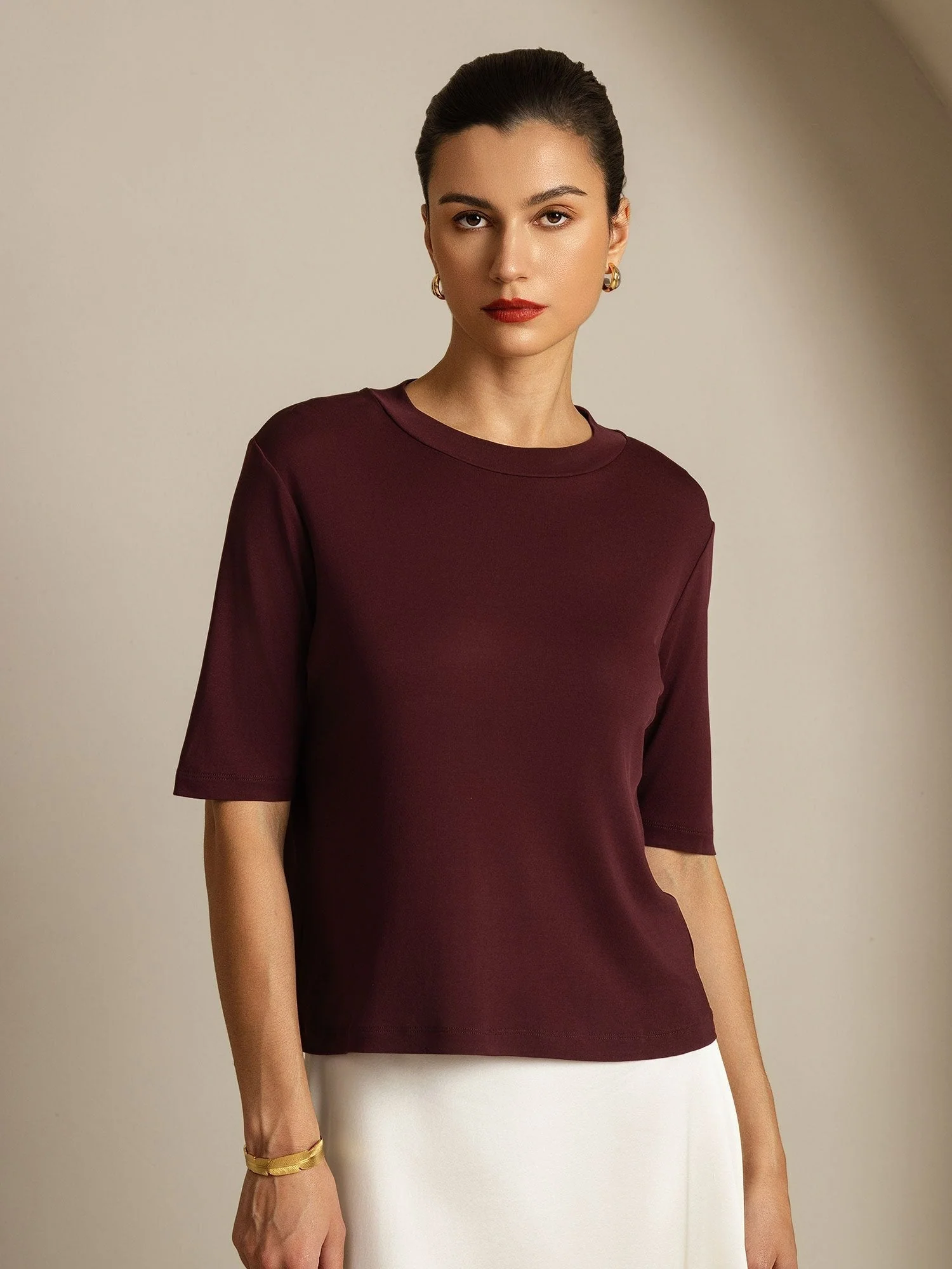 Dames T-Shirt Van Pure Zijde Met Halve Mouwen En Ronde Hals - Image 19
