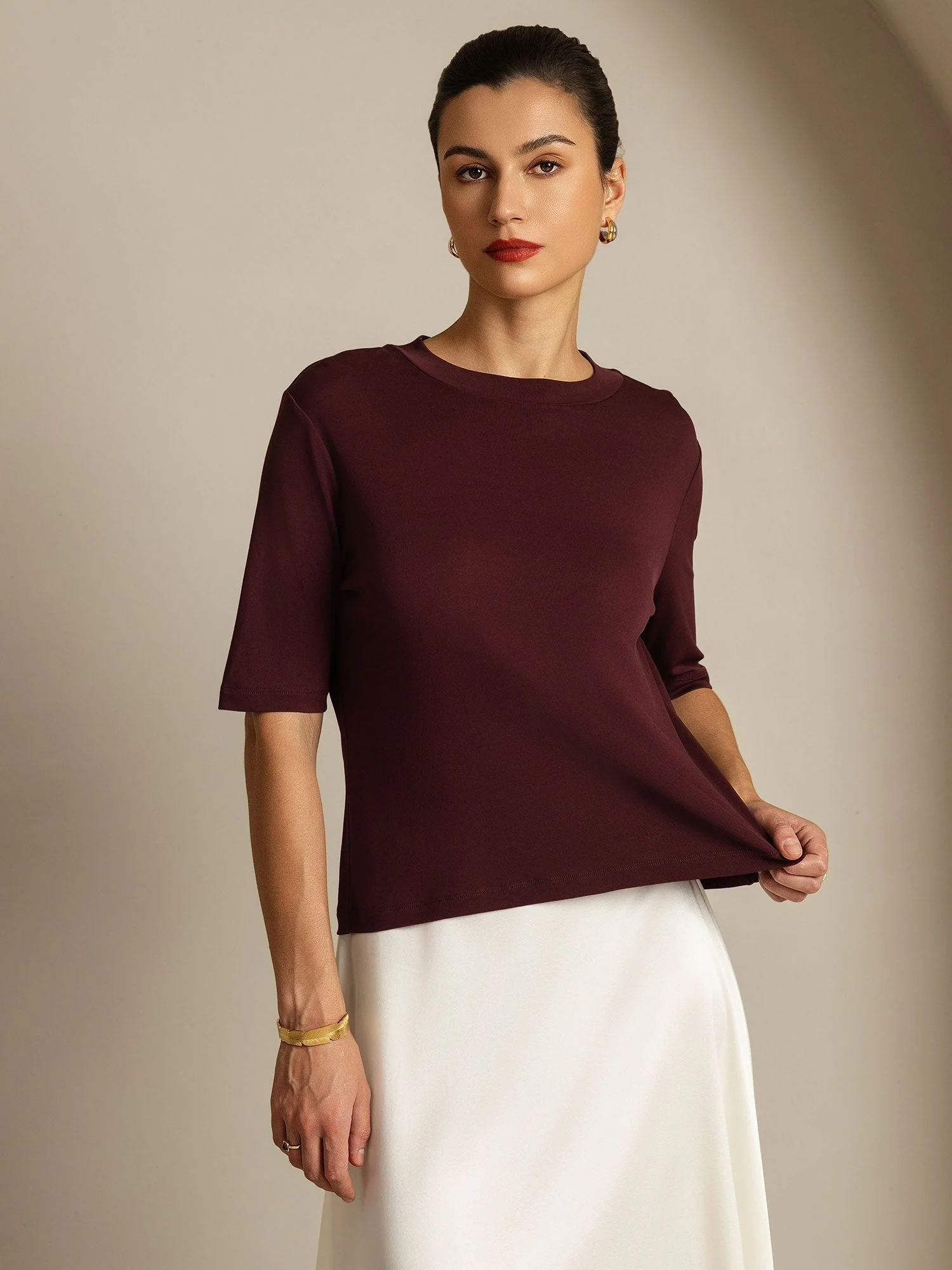 Dames T-Shirt Van Pure Zijde Met Halve Mouwen En Ronde Hals - Image 22