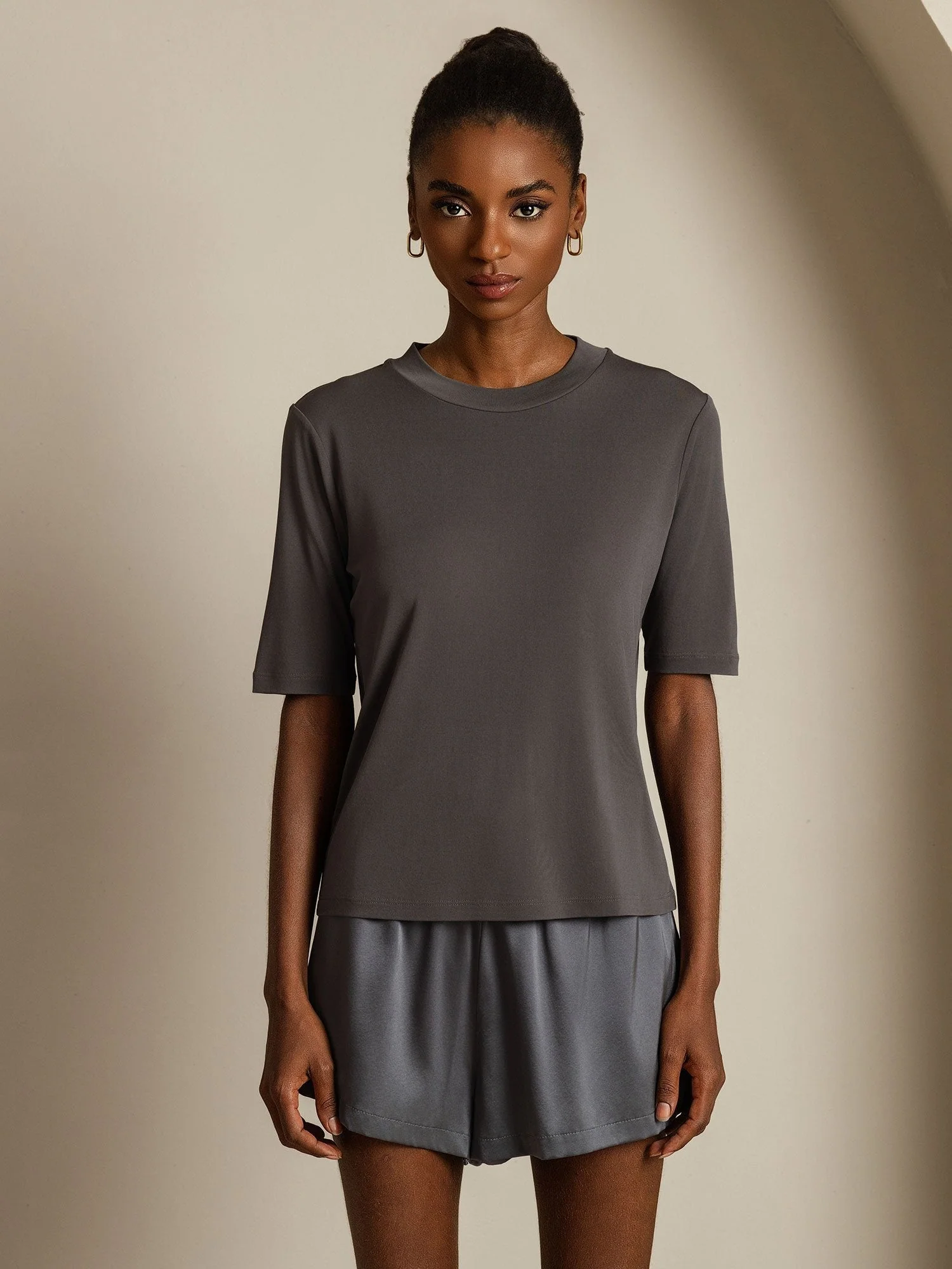 Dames T-Shirt Van Pure Zijde Met Halve Mouwen En Ronde Hals - Image 28