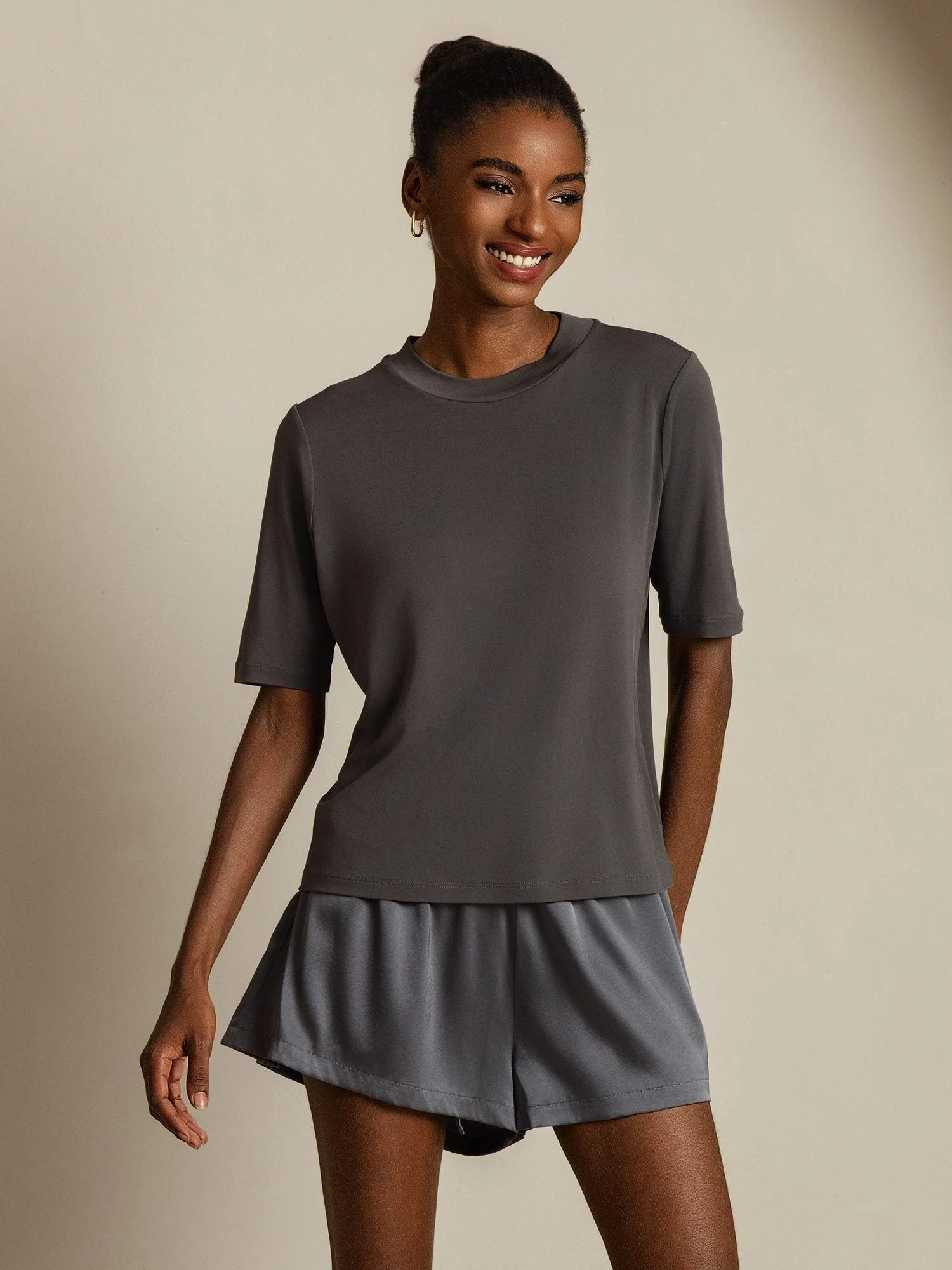 Dames T-Shirt Van Pure Zijde Met Halve Mouwen En Ronde Hals - Image 33