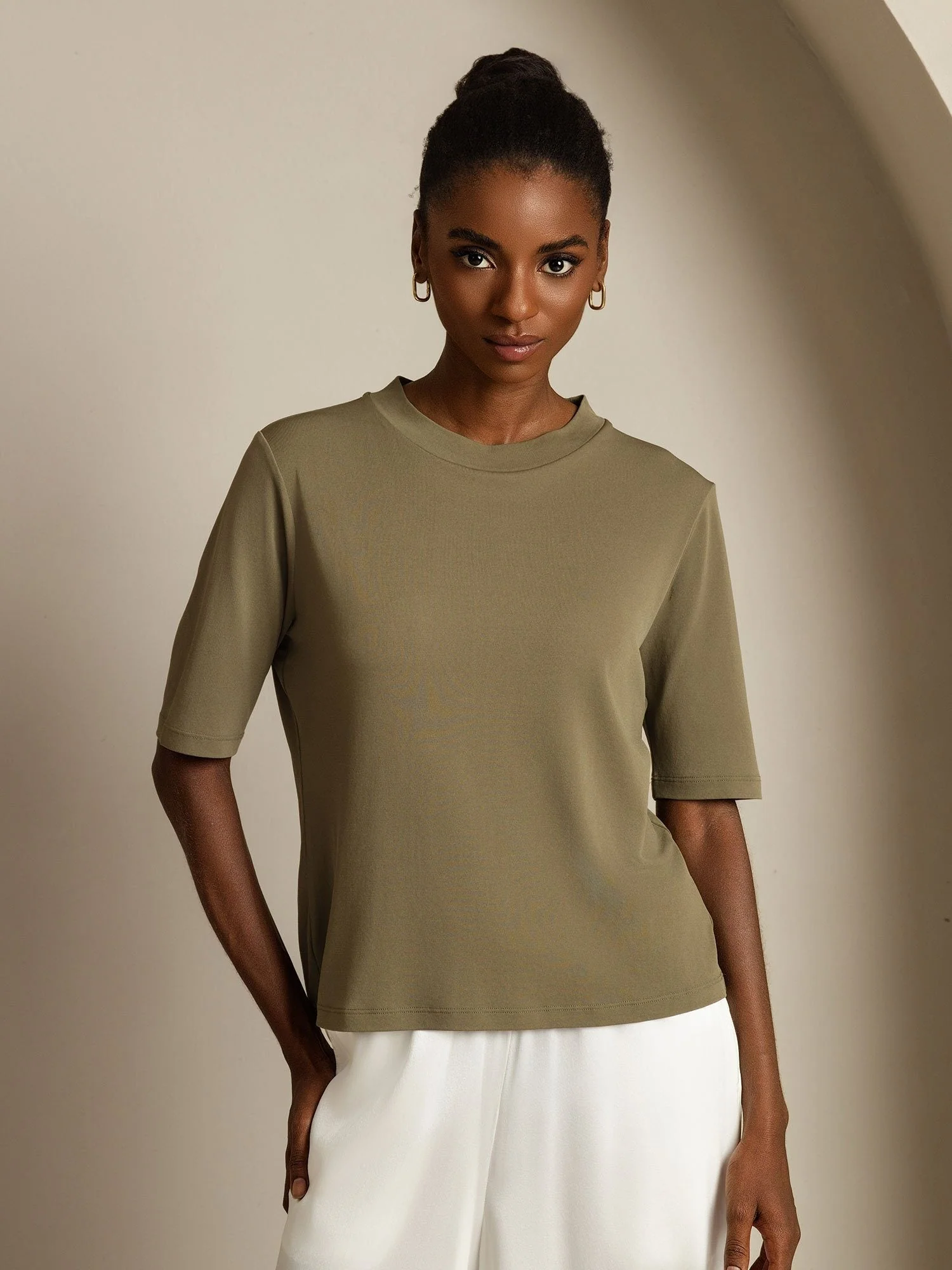 Dames T-Shirt Van Pure Zijde Met Halve Mouwen En Ronde Hals - Image 35