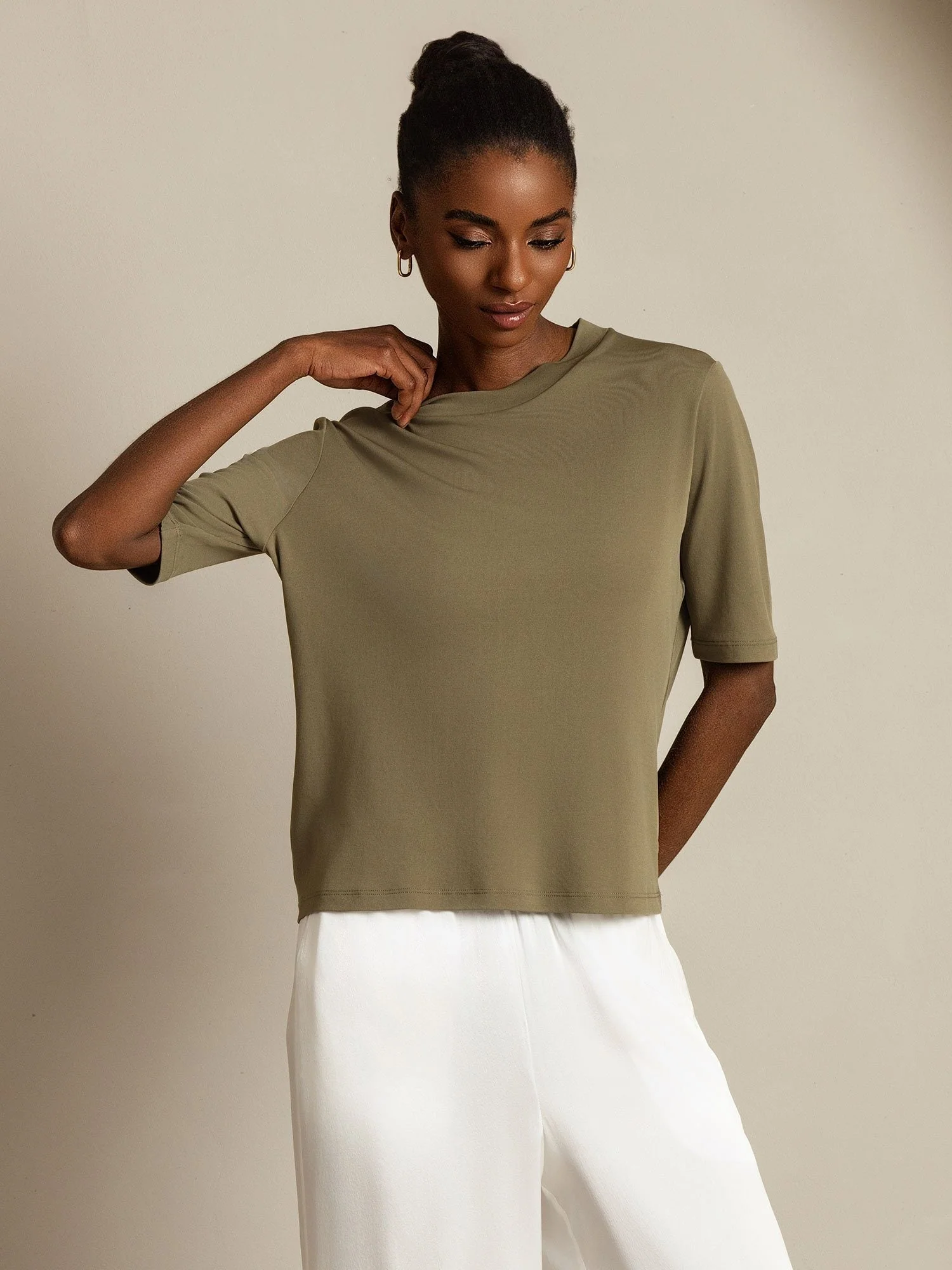 Dames T-Shirt Van Pure Zijde Met Halve Mouwen En Ronde Hals - Image 42