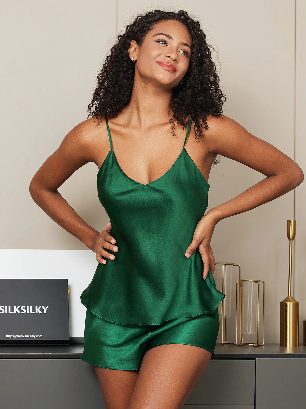 Moerbei Zijde Spaghettibandjes Camisole Set 2Pcs - Image 79