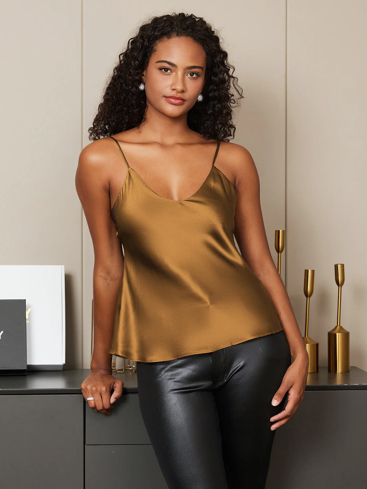 Zuivere Zijde Spaghetti Strap Camisoles - Image 57