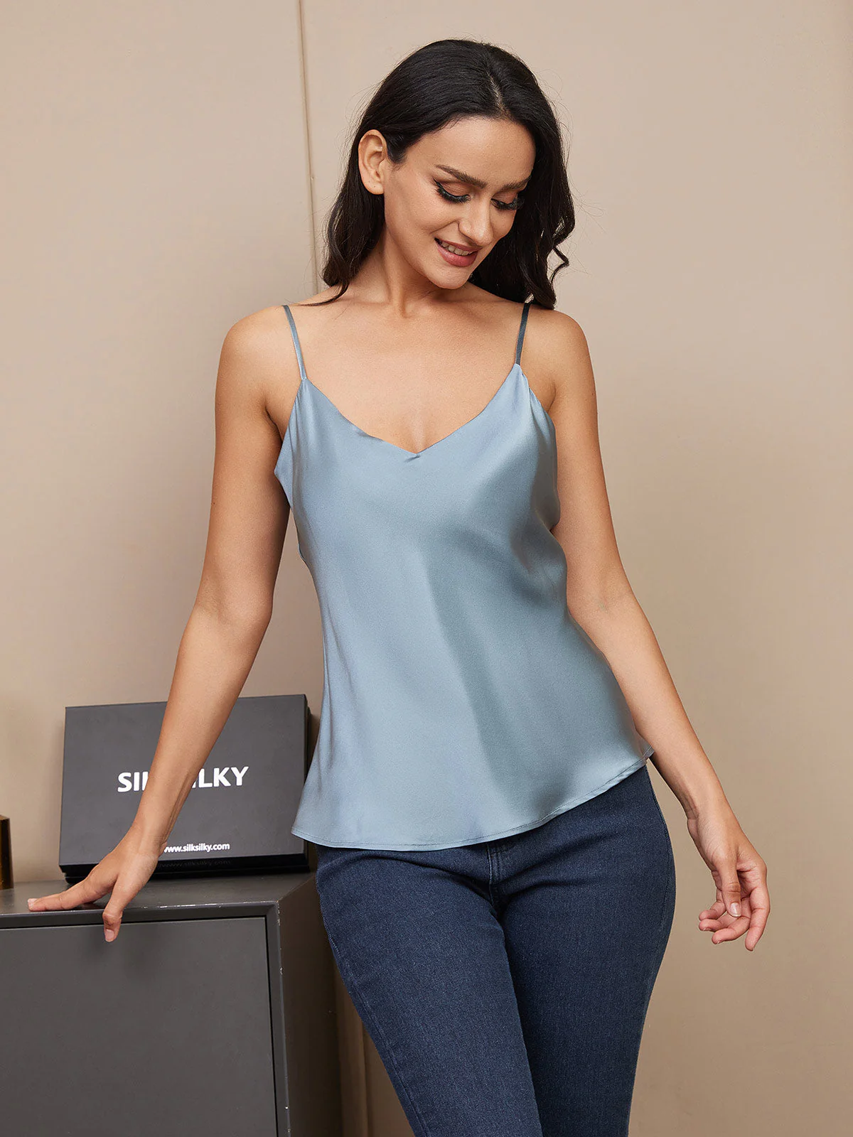 Zuivere Zijde Spaghetti Strap Camisoles - Image 65