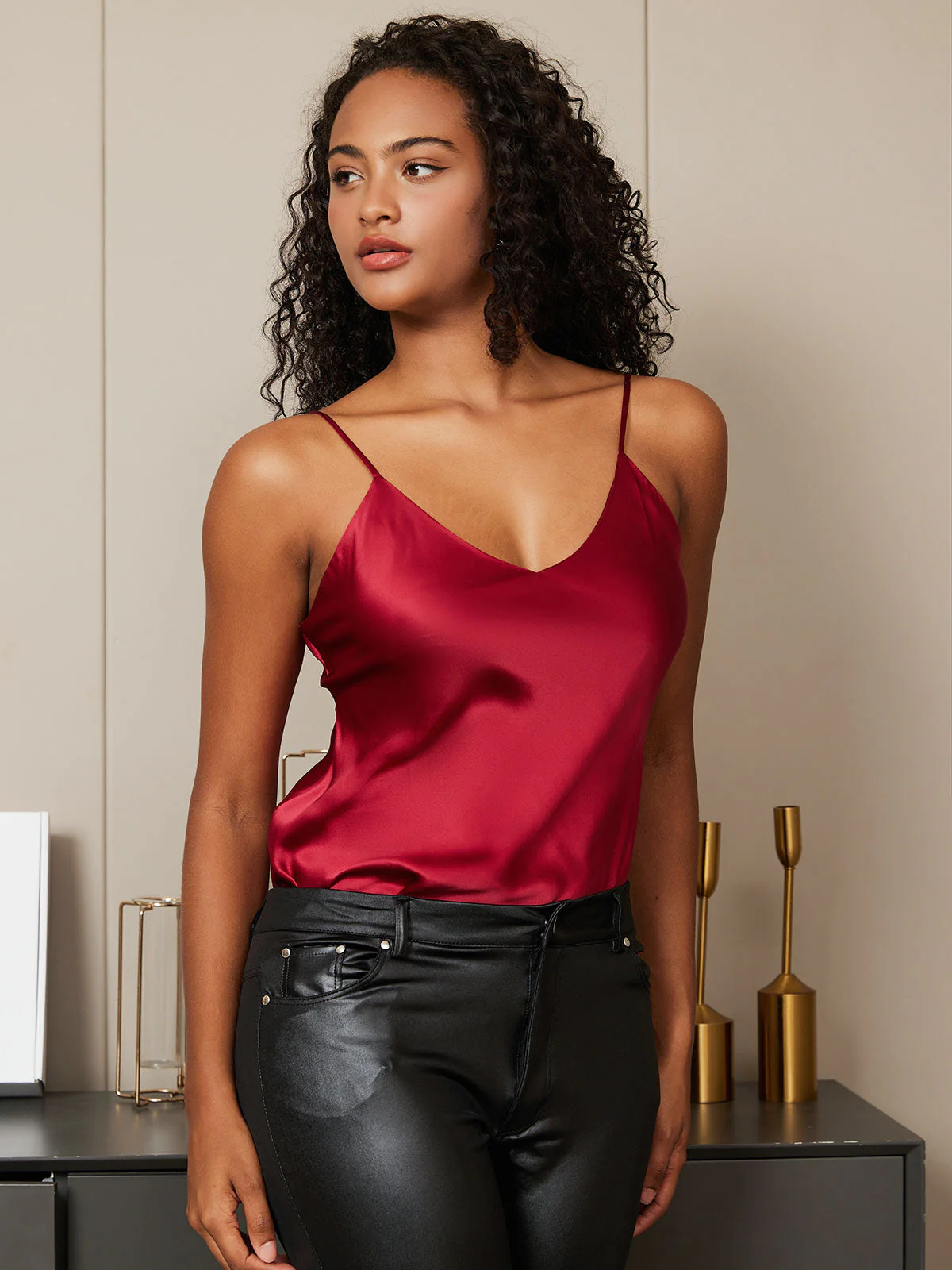 Zuivere Zijde Spaghetti Strap Camisoles - Image 69
