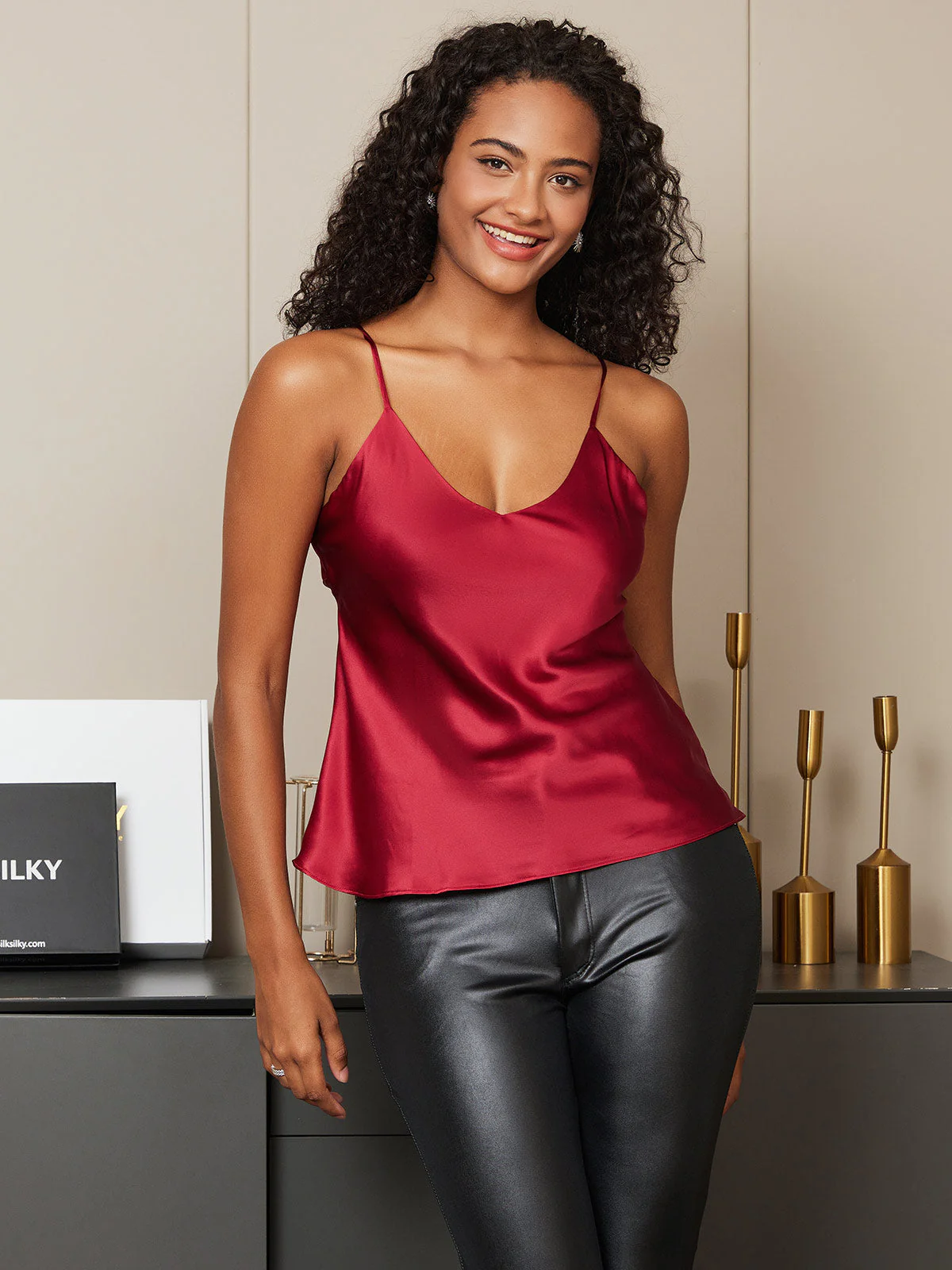Zuivere Zijde Spaghetti Strap Camisoles - Image 72