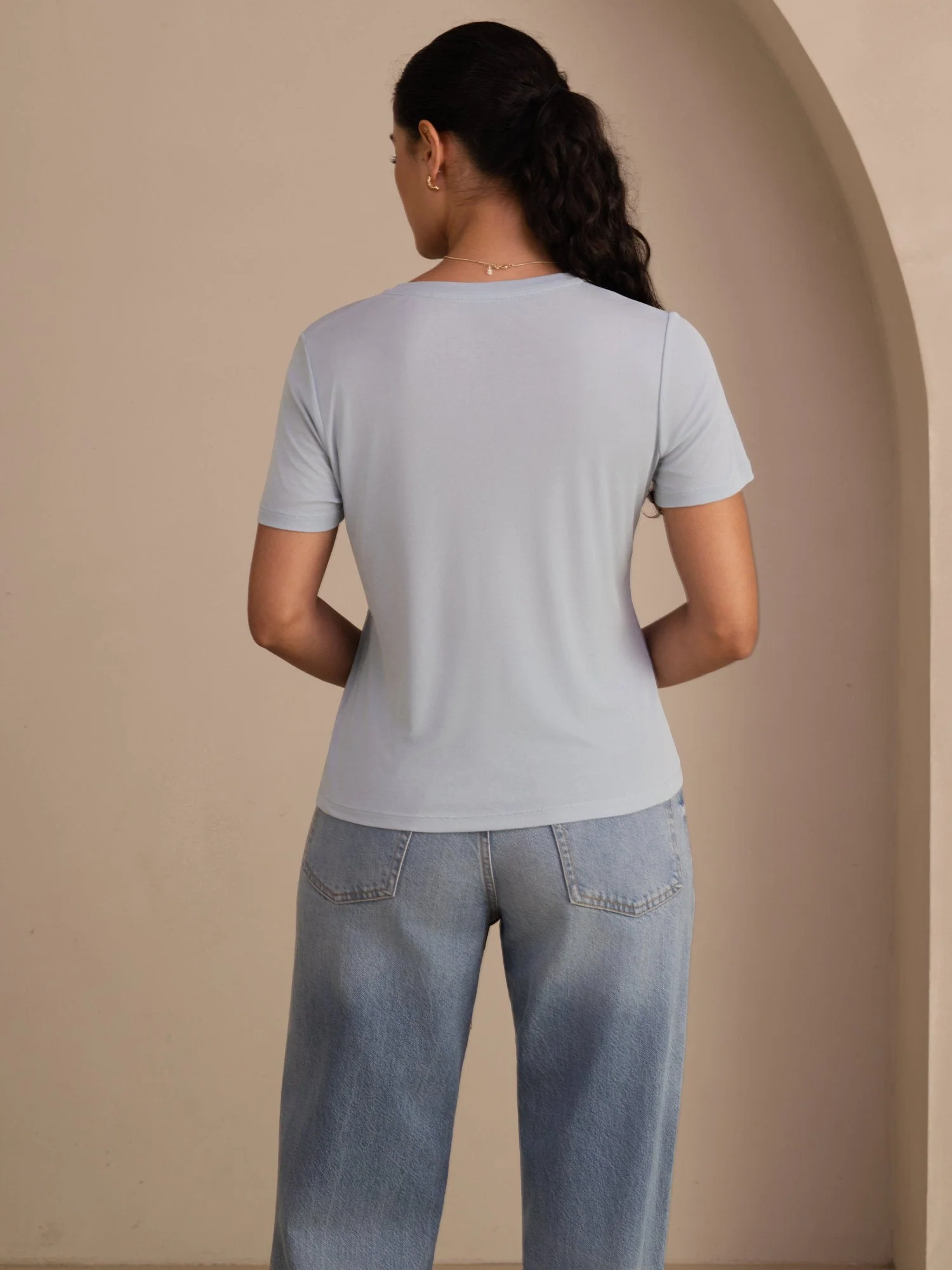 Pure Zijde V-Hals Korte Mouw Snag-Resistant Dames T-Shirt - Image 11