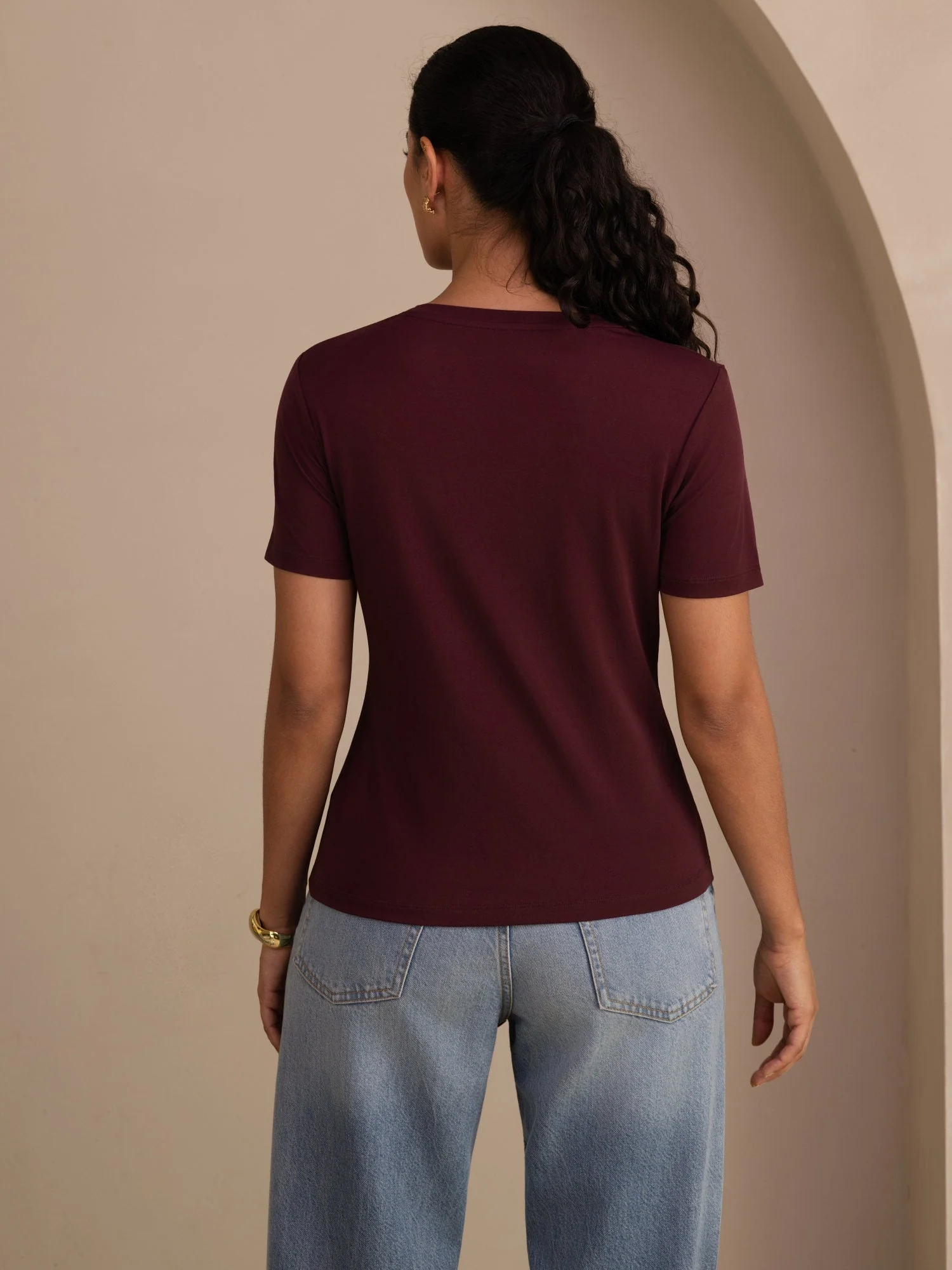 Pure Zijde V-Hals Korte Mouw Snag-Resistant Dames T-Shirt - Image 18