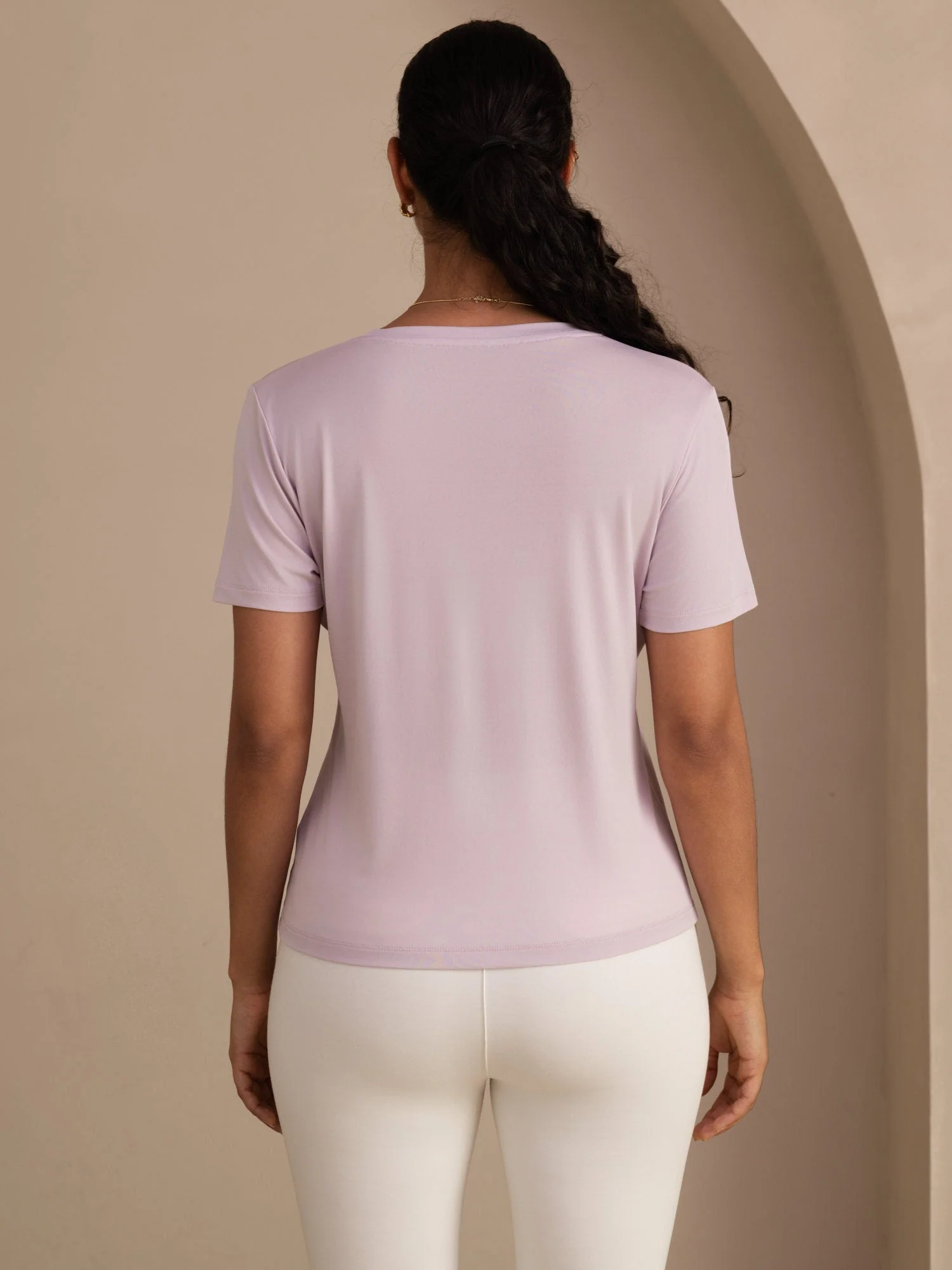 Pure Zijde V-Hals Korte Mouw Snag-Resistant Dames T-Shirt - Image 24