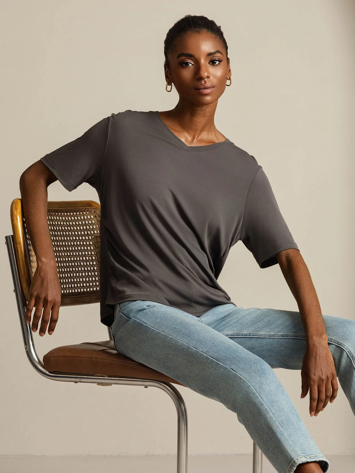 Pure Zijde V-Hals Dames T-shirt - Image 15