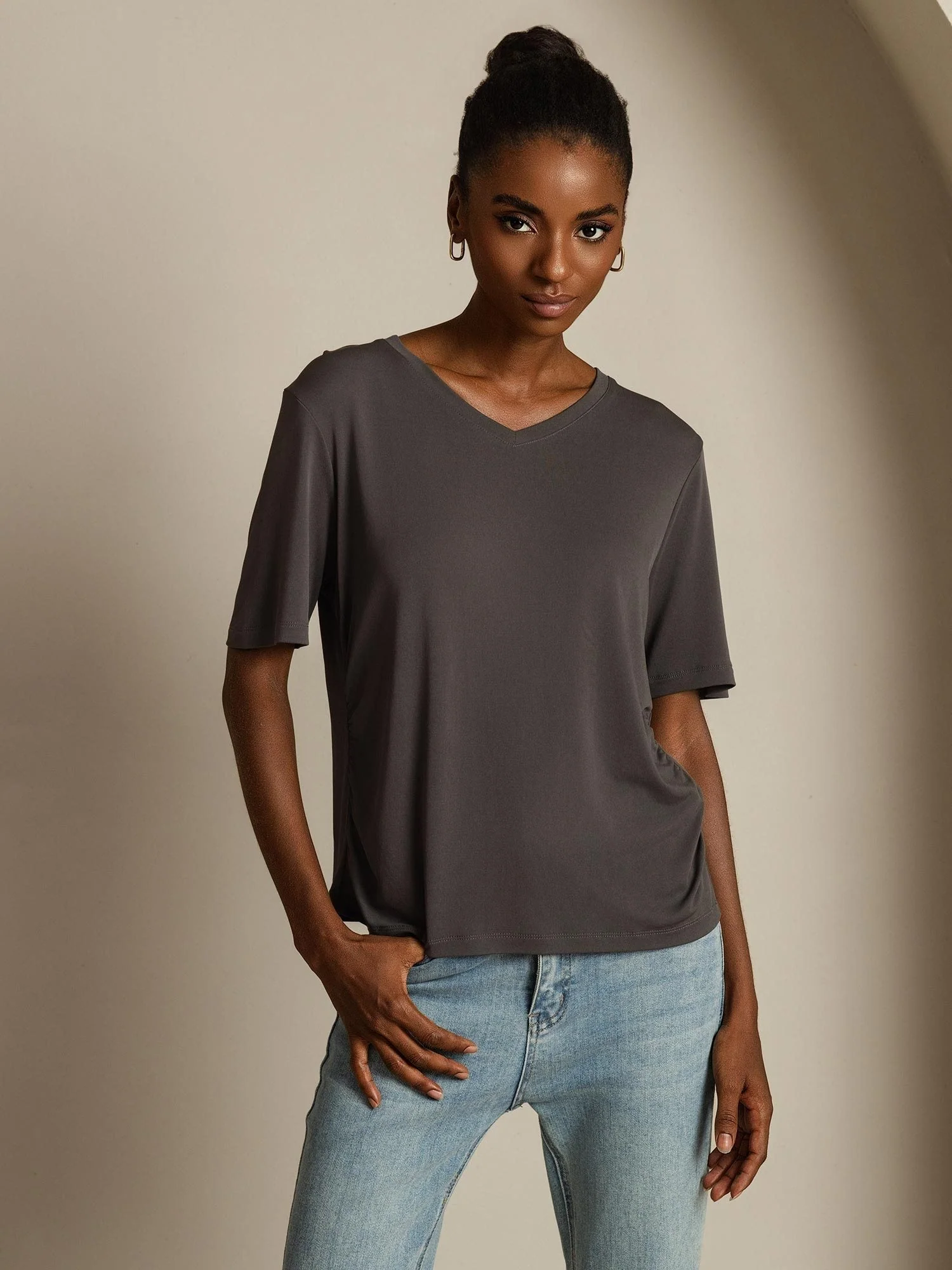 Pure Zijde V-Hals Dames T-shirt - Image 16