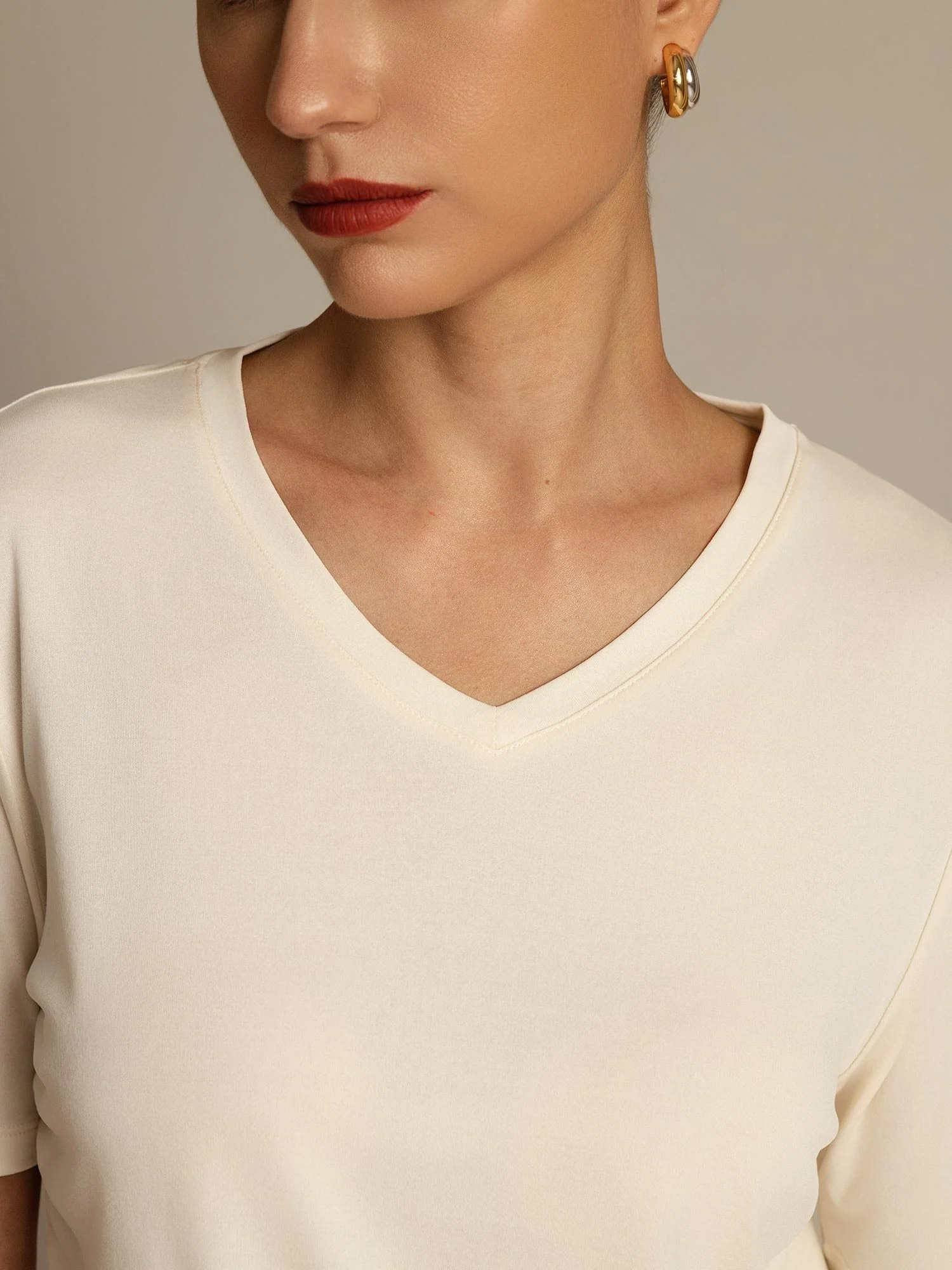 Pure Zijde V-Hals Dames T-shirt - Image 20