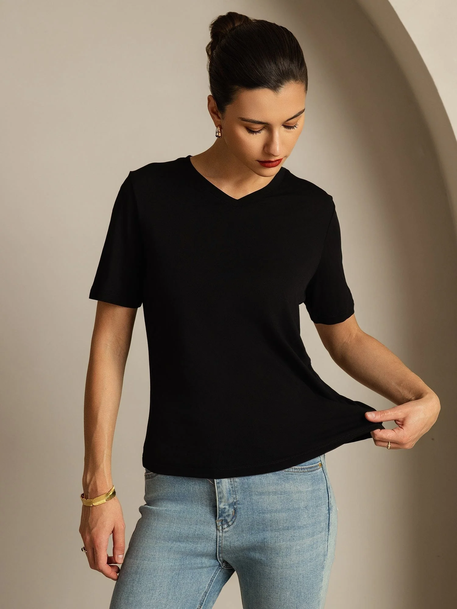 Pure Zijde V-Hals Dames T-shirt - Image 3