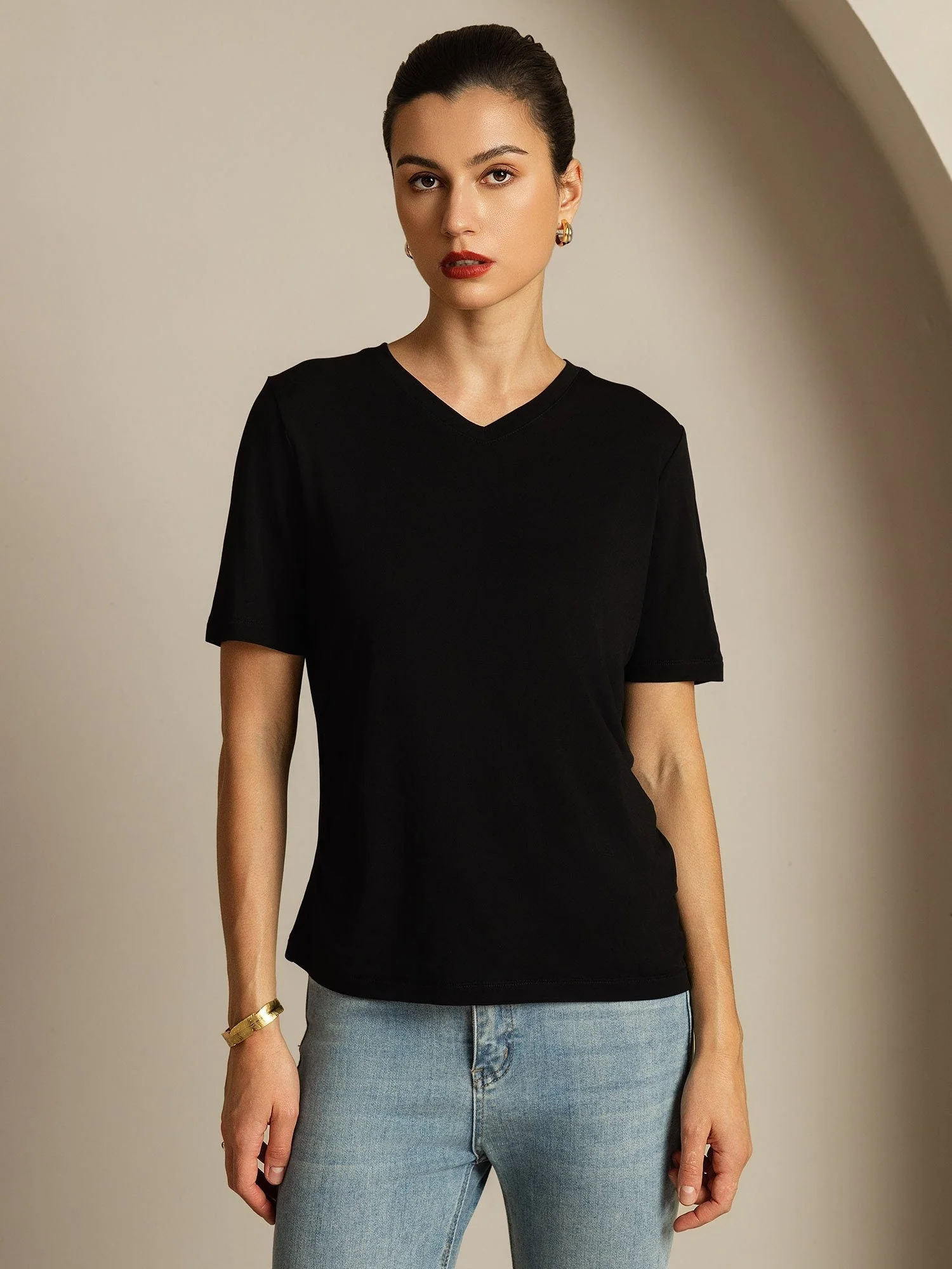 Pure Zijde V-Hals Dames T-shirt - Image 5