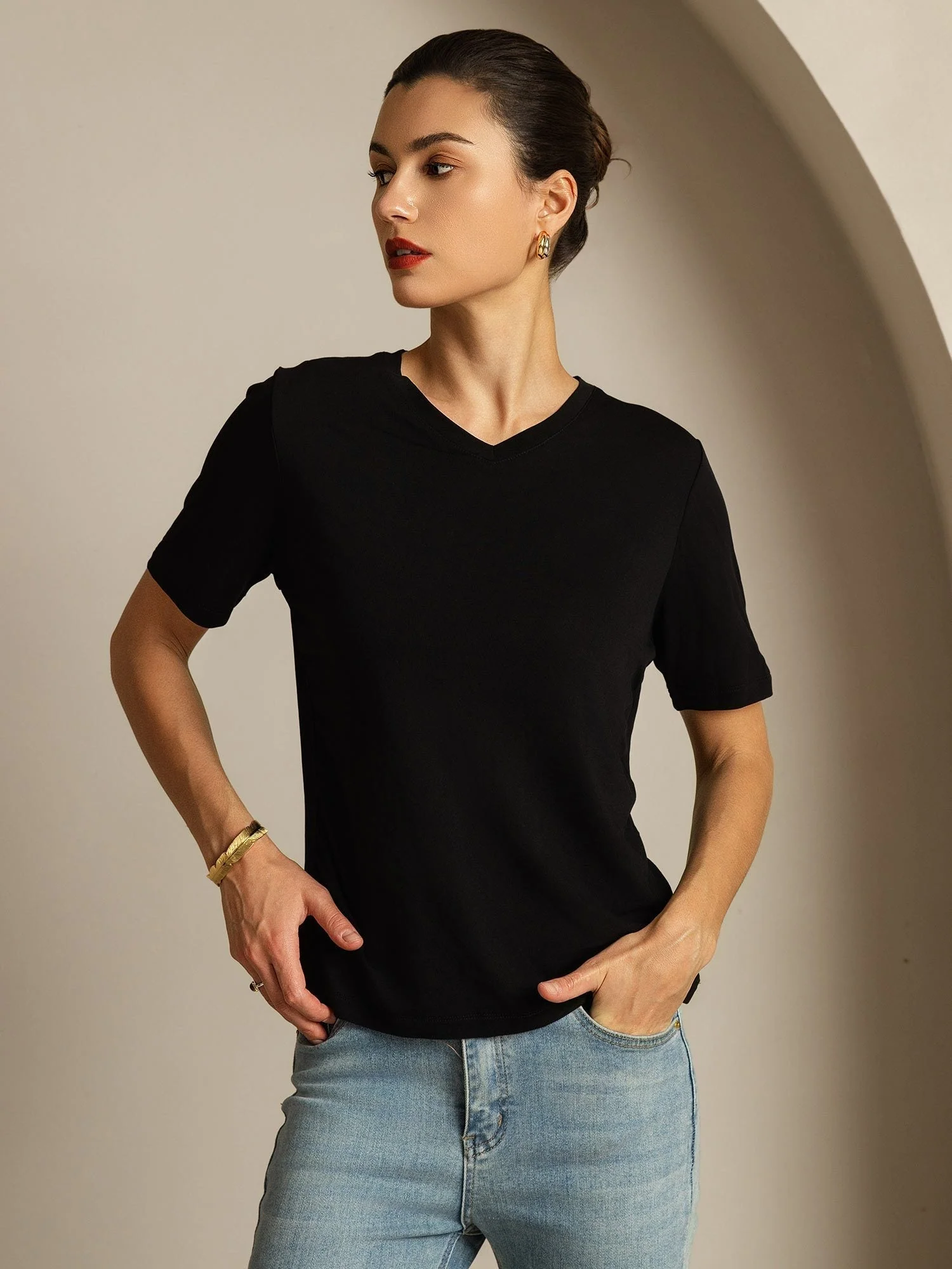 Pure Zijde V-Hals Dames T-shirt - Image 6