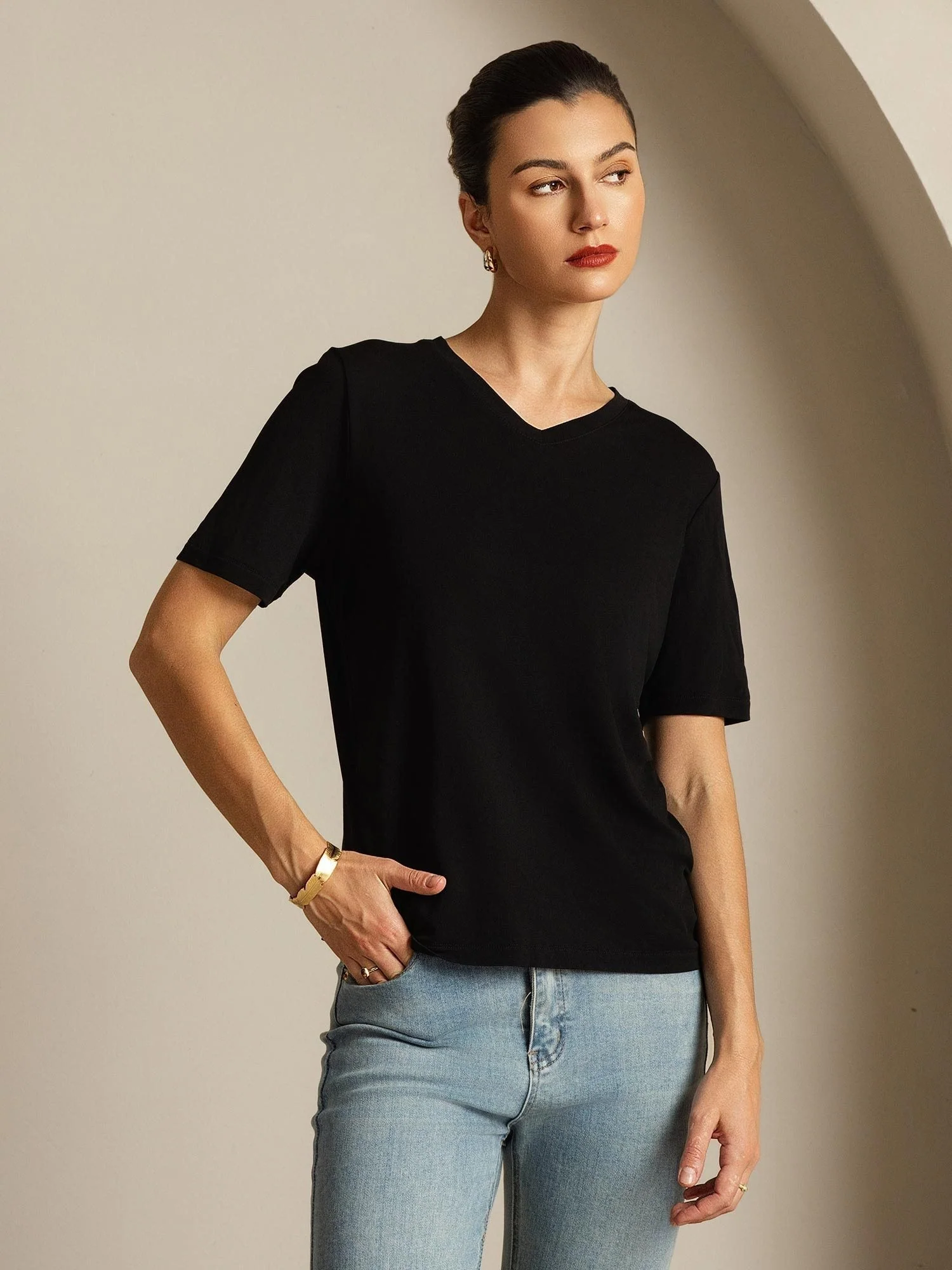 Pure Zijde V-Hals Dames T-shirt - Image 7