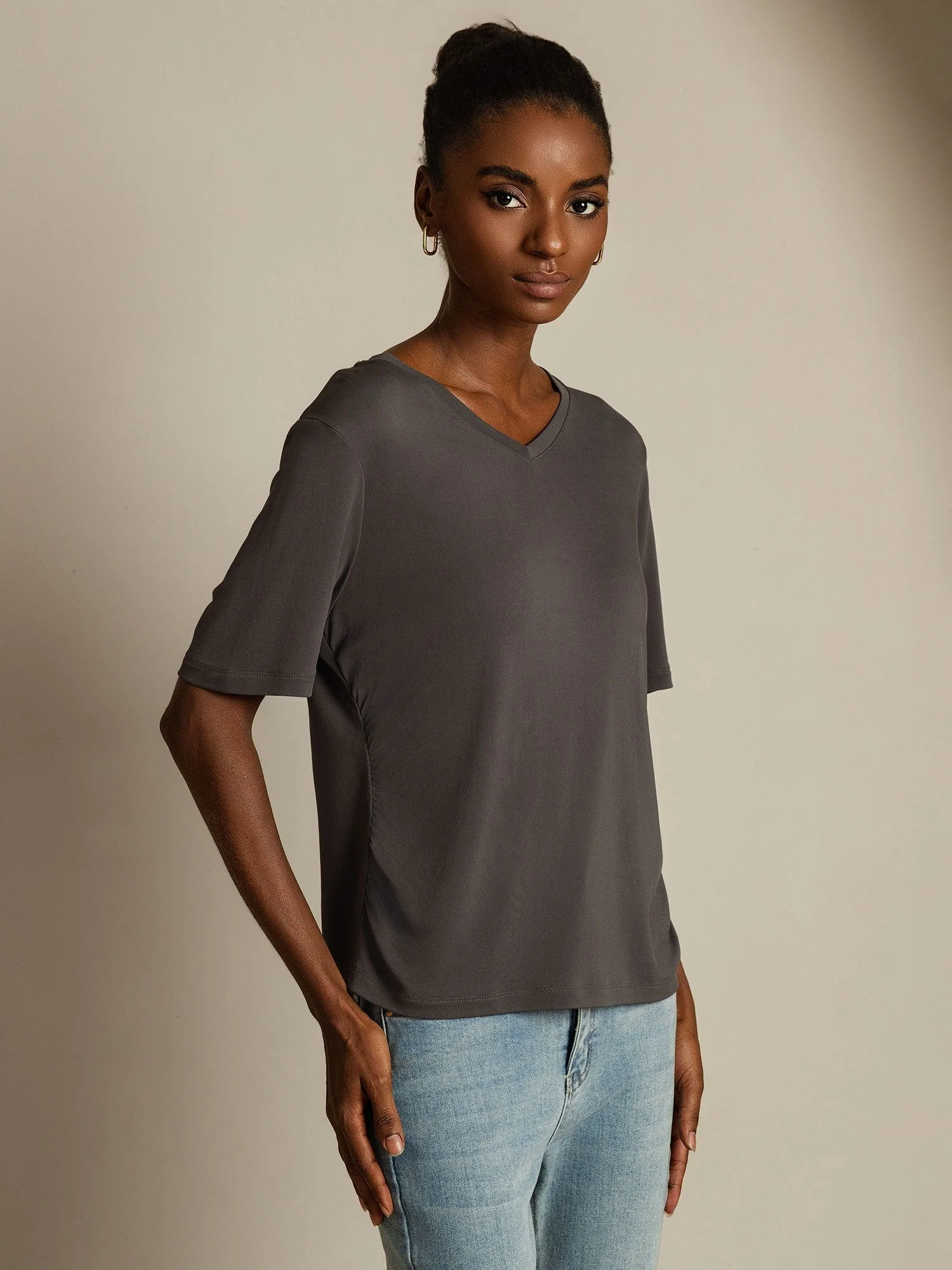 Pure Zijde V-Hals Dames T-shirt - Image 9