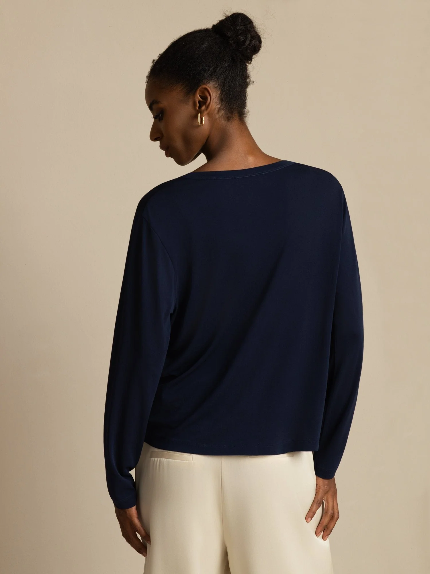 Pure Silk Dames V-Hals Lange Mouwen Basic Vest - Image 2