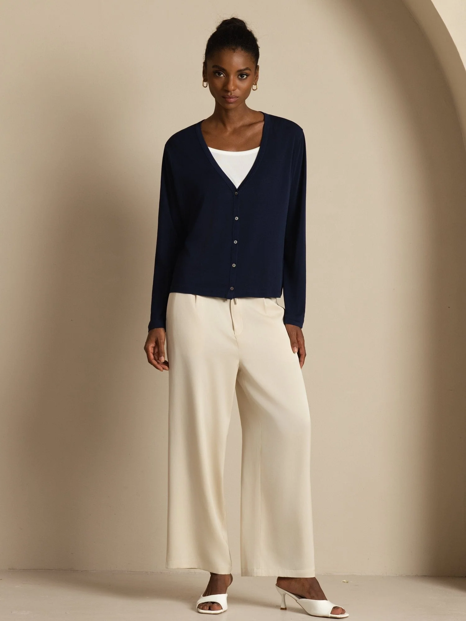 Pure Silk Dames V-Hals Lange Mouwen Basic Vest - Image 8