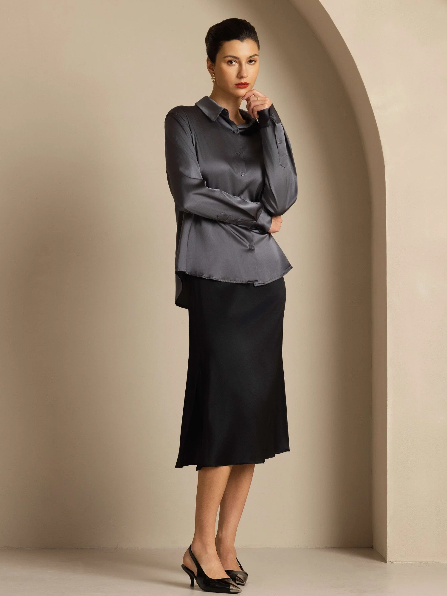 Zijden Basic Military Lapel Shirt - Image 93