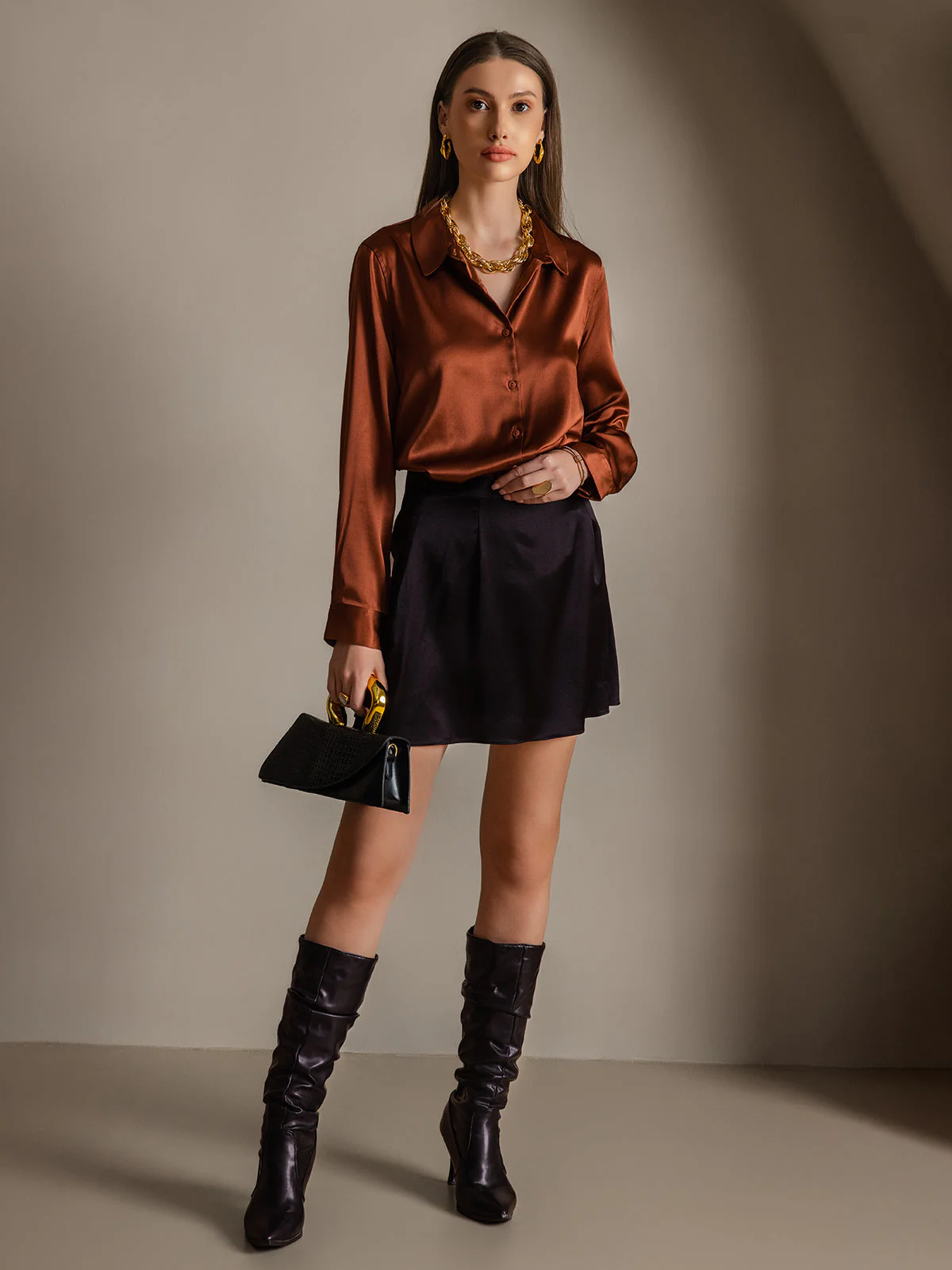 19Momme Zijde Basis Militaire Kraag Overhemd - Image 51