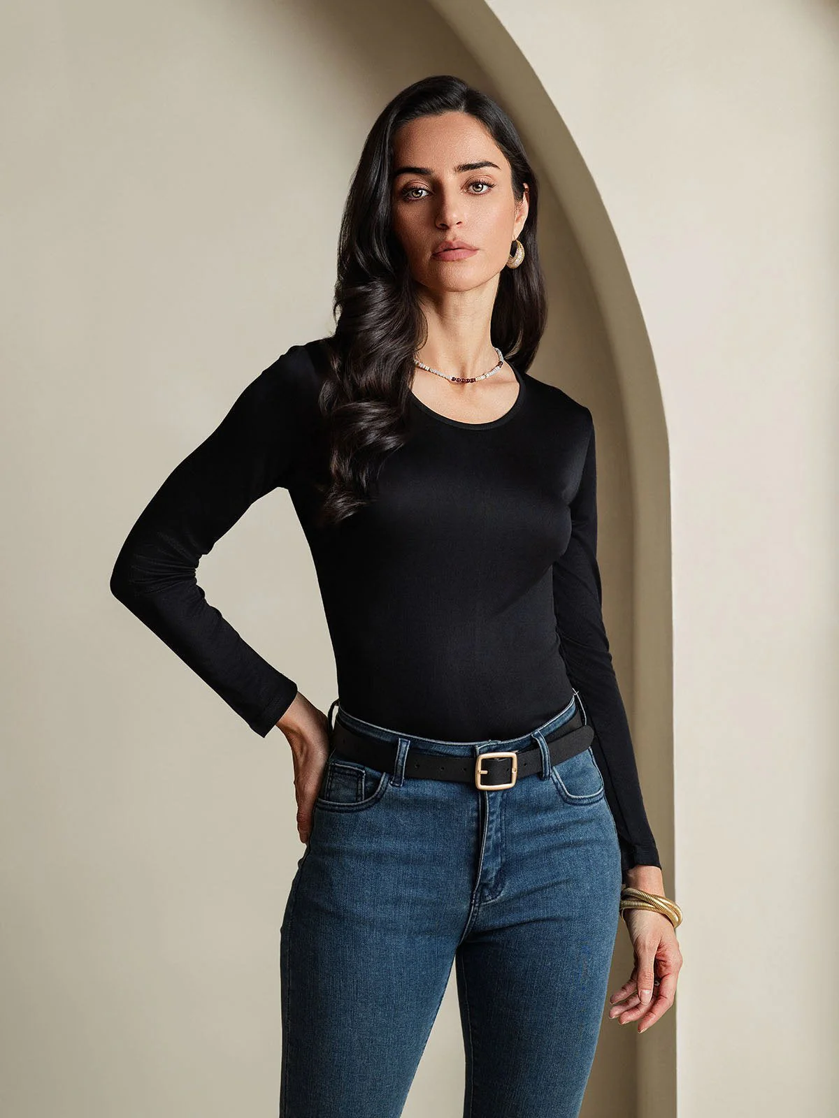 Zijdeblend Ronde Hals Lange Mouwen T-Shirt - Image 10