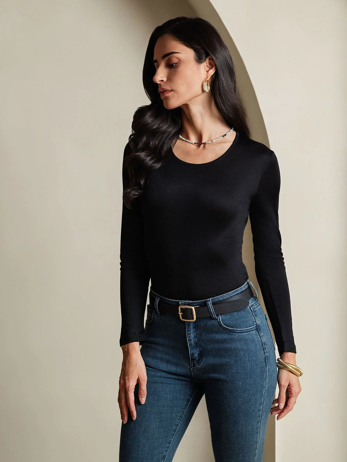 Zijdeblend Ronde Hals Lange Mouwen T-Shirt - Image 13