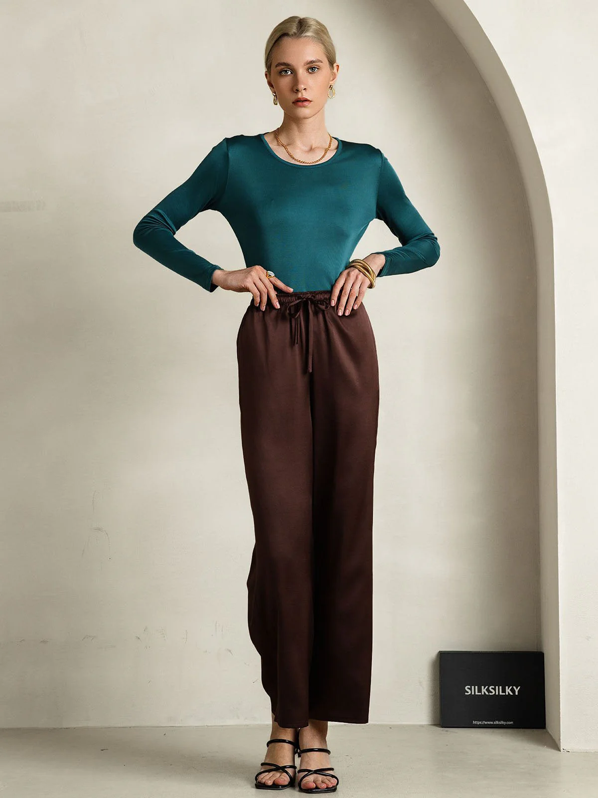 Zijdeblend Ronde Hals Lange Mouwen T-Shirt - Image 34