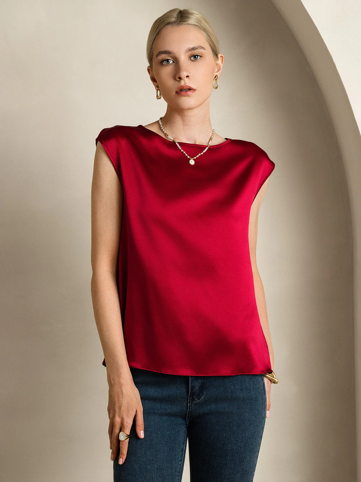 19Momme Zijde Kap Mouw Tanktop