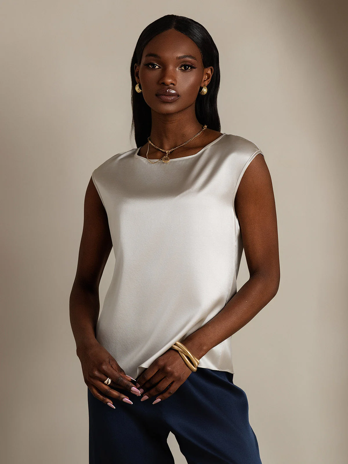 19Momme Zijde Kap Mouw Tanktop - Image 57