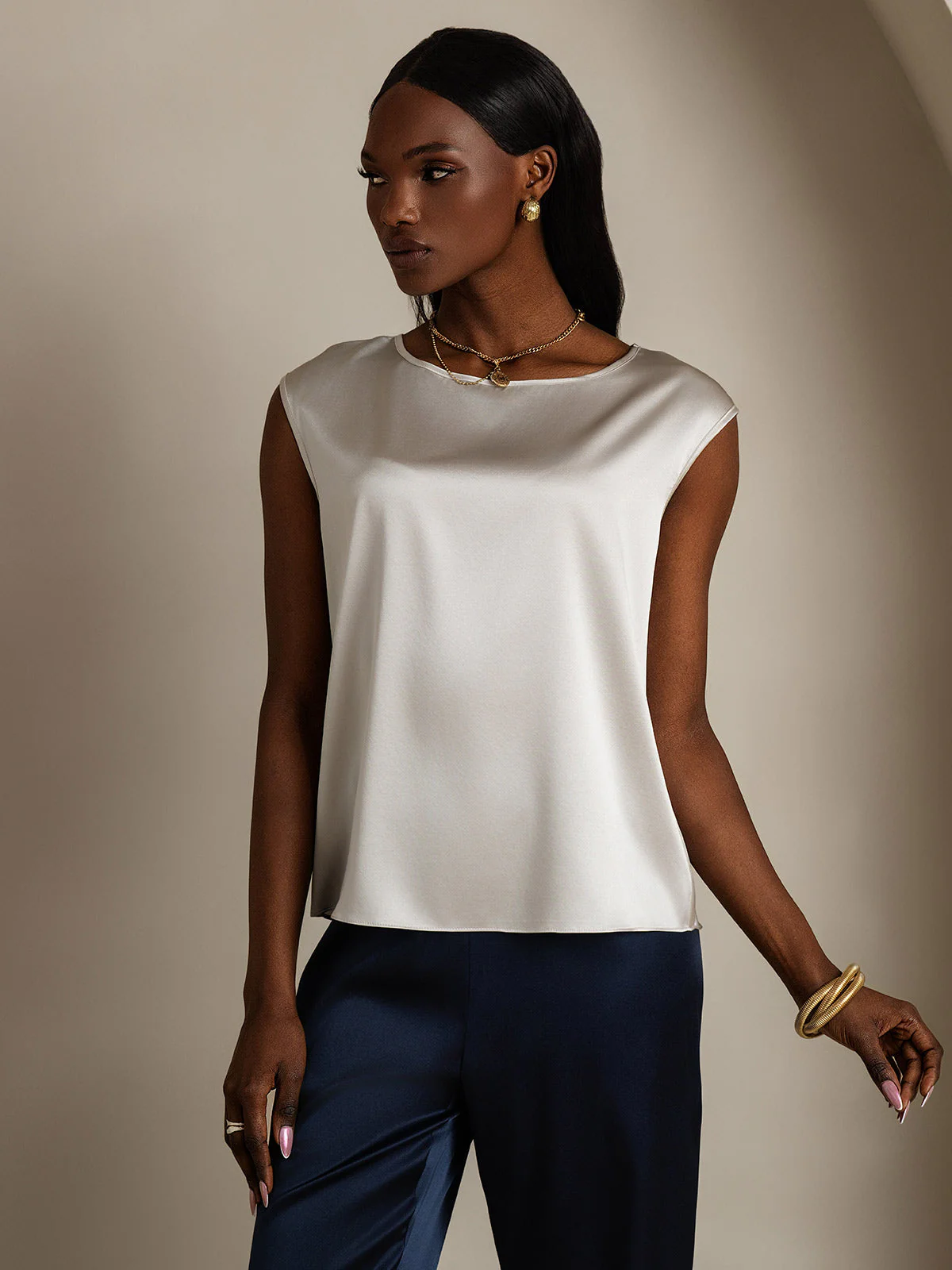 19Momme Zijde Kap Mouw Tanktop - Image 58