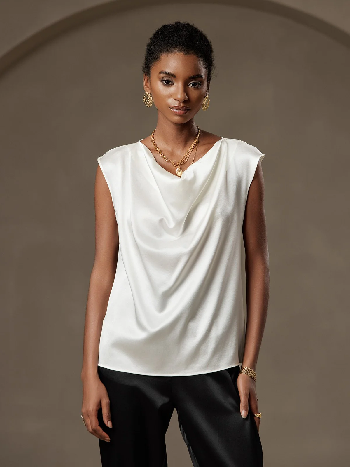 19Momme Zijde Kap Mouw Kraag Tanktop/Blouse - Image 14