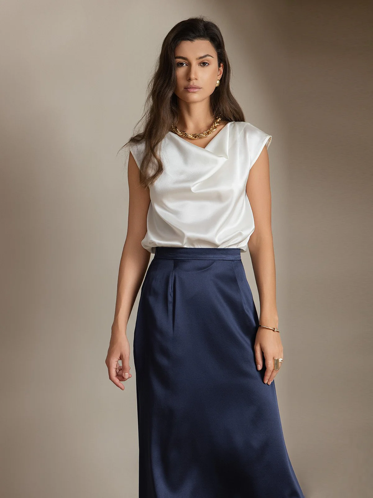 19Momme Zijde Kap Mouw Kraag Tanktop/Blouse - Image 21