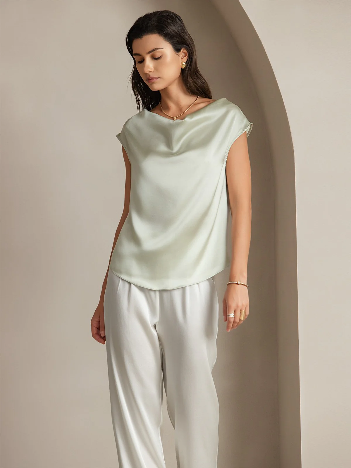 19Momme Zijde Kap Mouw Kraag Tanktop/Blouse - Image 67