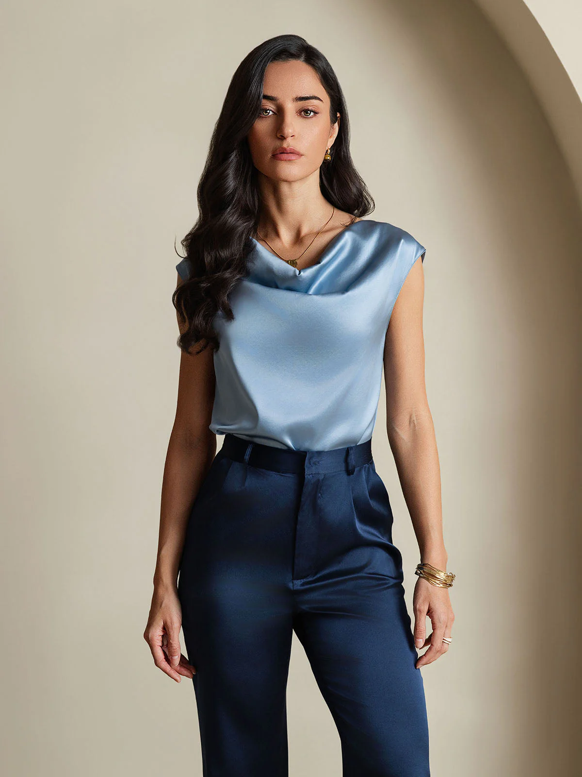 19Momme Zijde Coltrui Met Capmouwen Blouse - Image 18