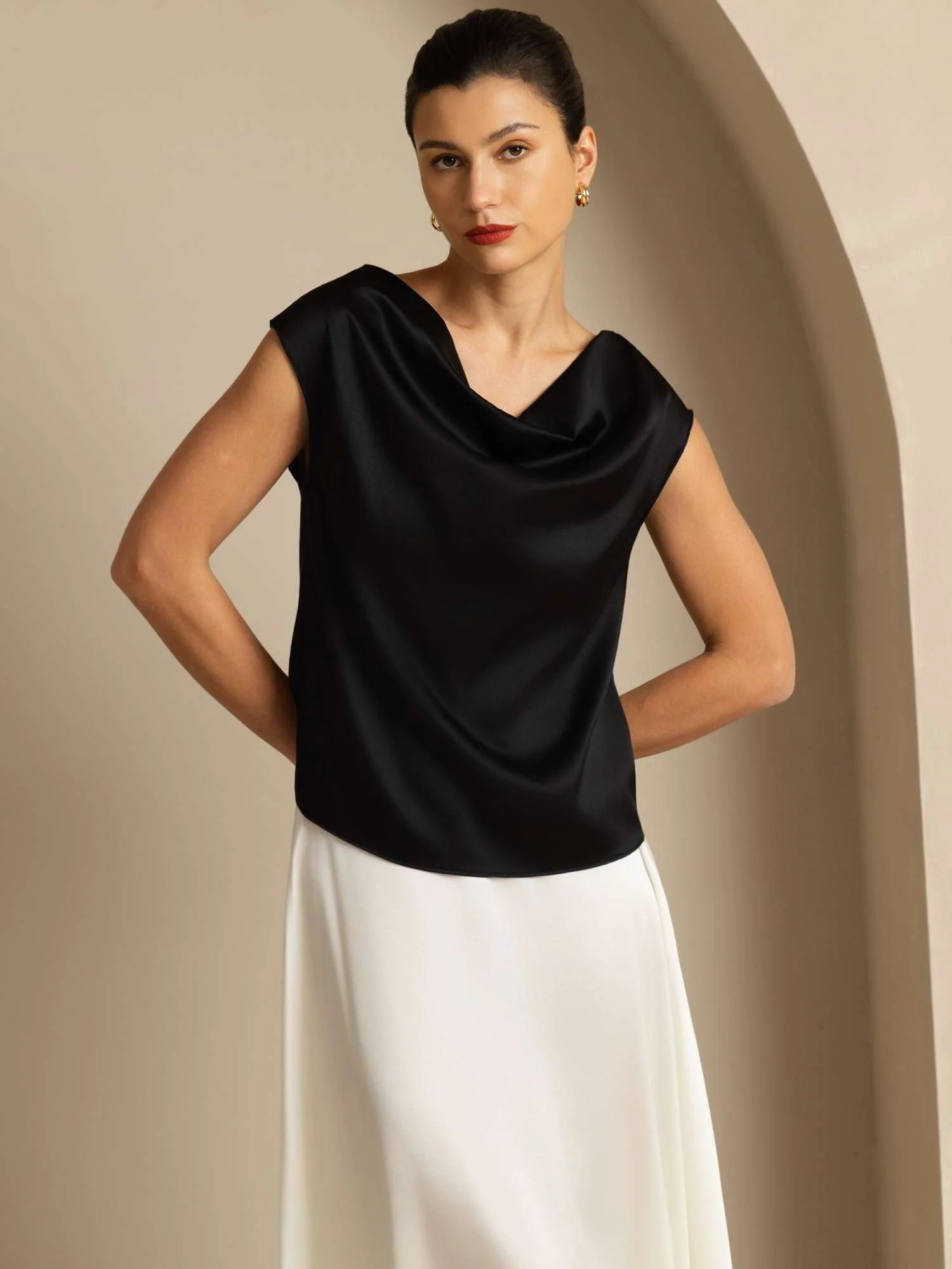 19Momme Zijde Coltrui Met Capmouwen Blouse - Image 33