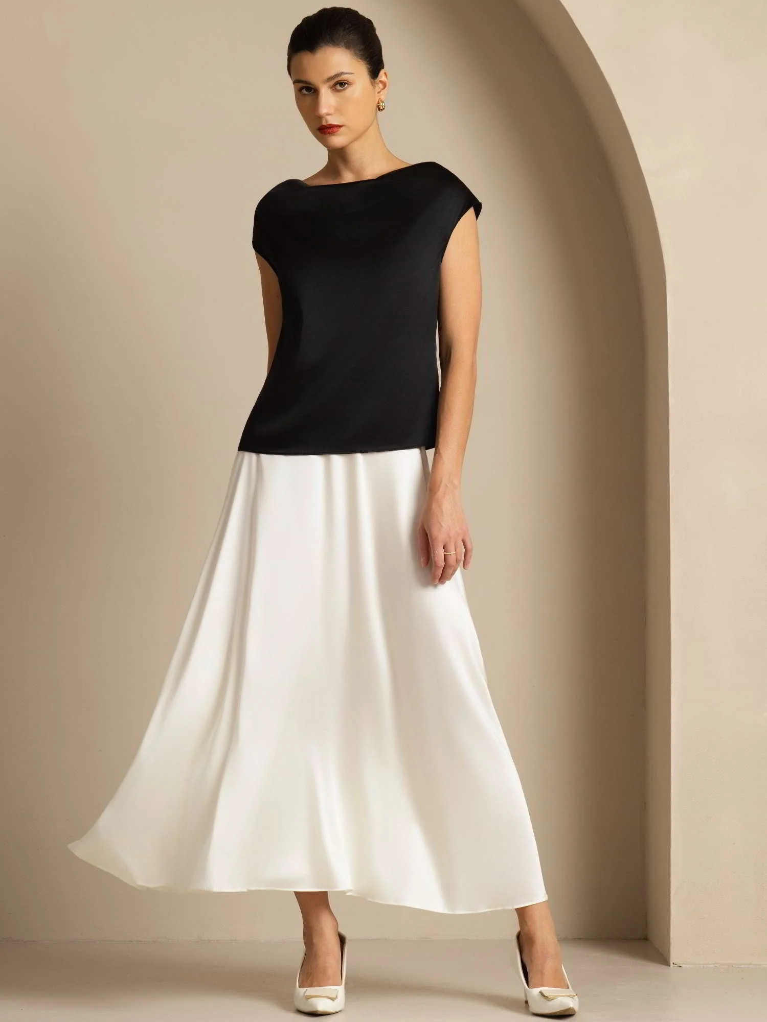 19Momme Zijde Coltrui Met Capmouwen Blouse - Image 34
