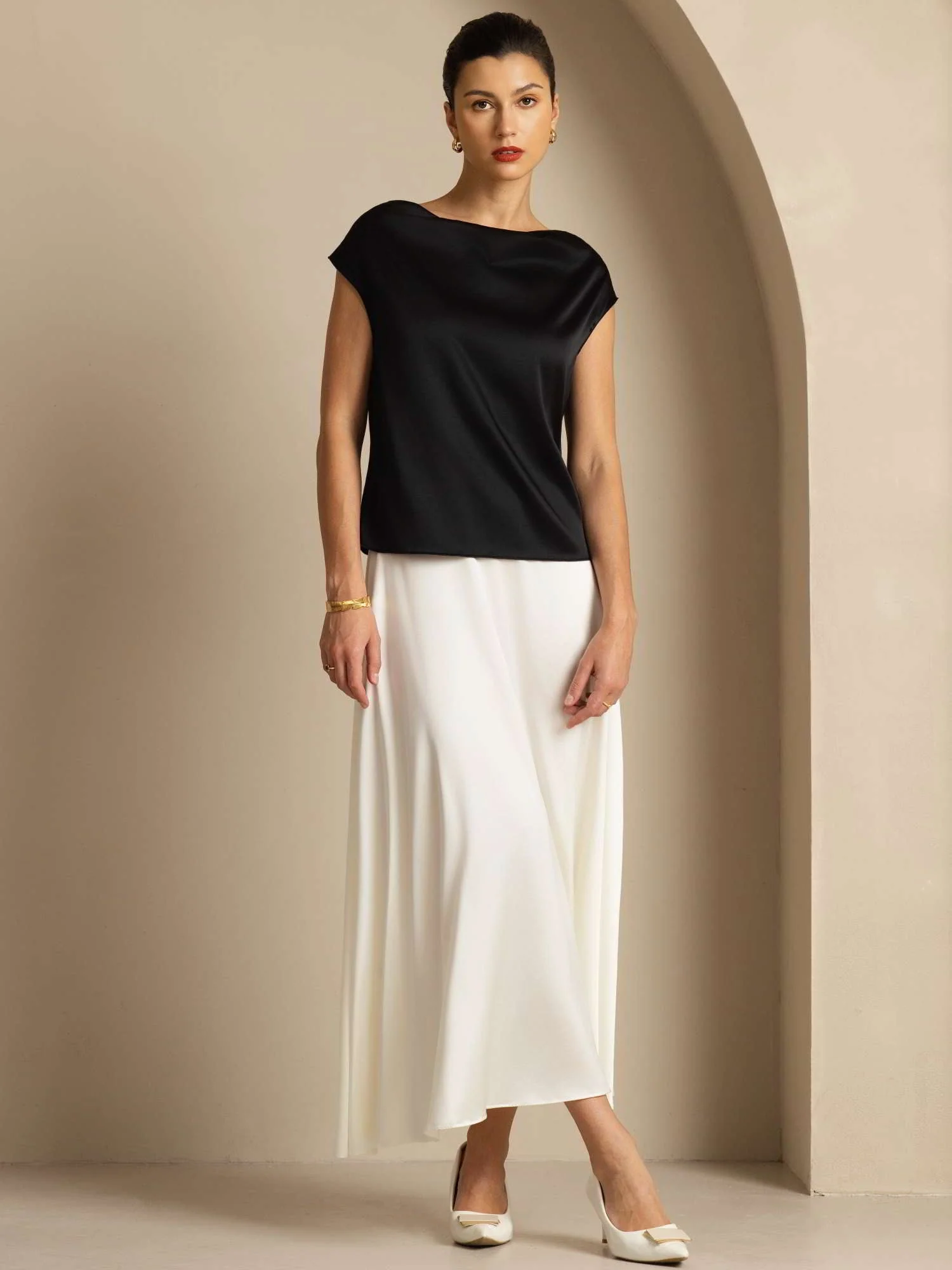19Momme Zijde Coltrui Met Capmouwen Blouse - Image 35