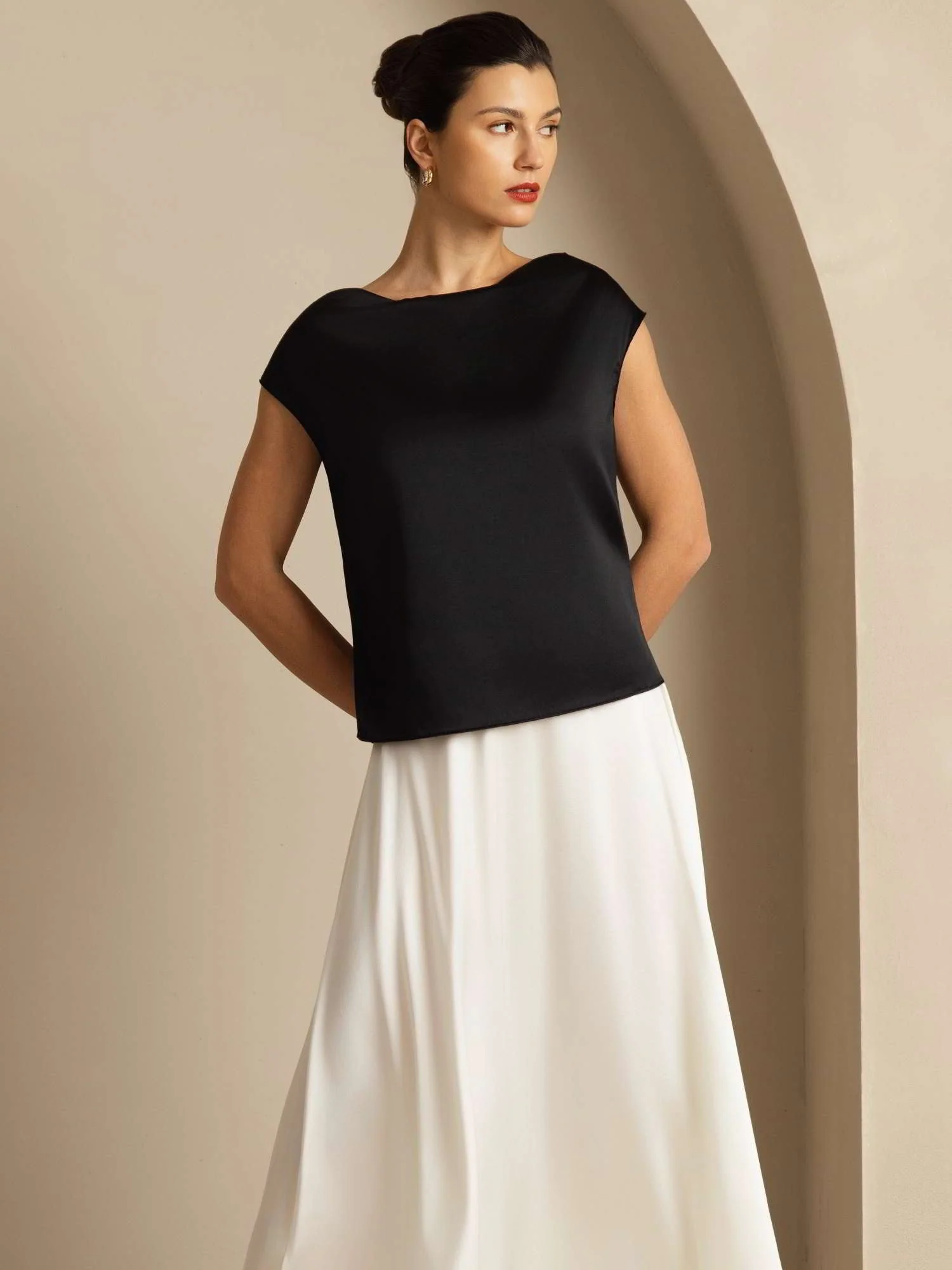 19Momme Zijde Coltrui Met Capmouwen Blouse - Image 36