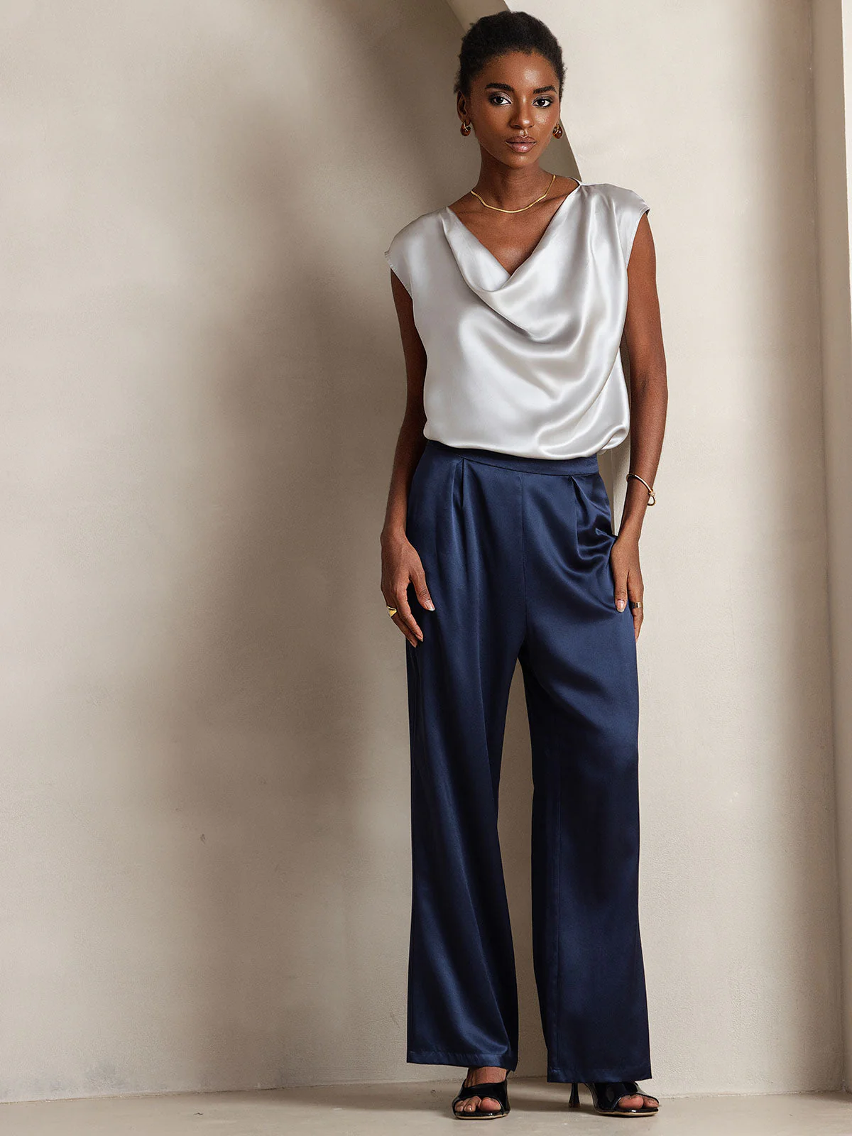 19Momme Zijde Coltrui Met Capmouwen Blouse - Image 49